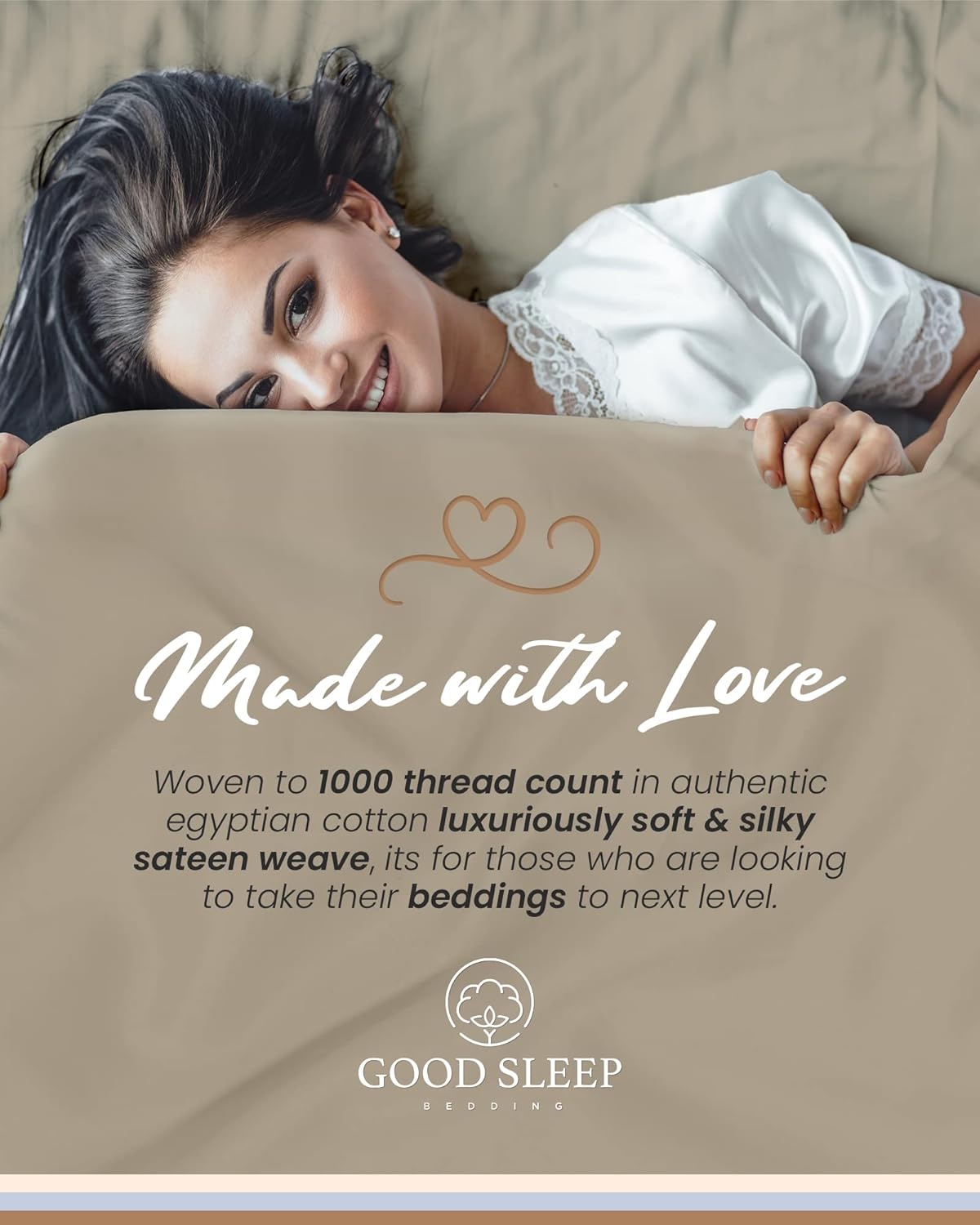 Good Sleep Bedding Twin Sheets Set - 100% Egyptian Cotton, Soft, 3Pc, Hotel Quality, Deep Pocket, Fits Upto 16" - Taupe
