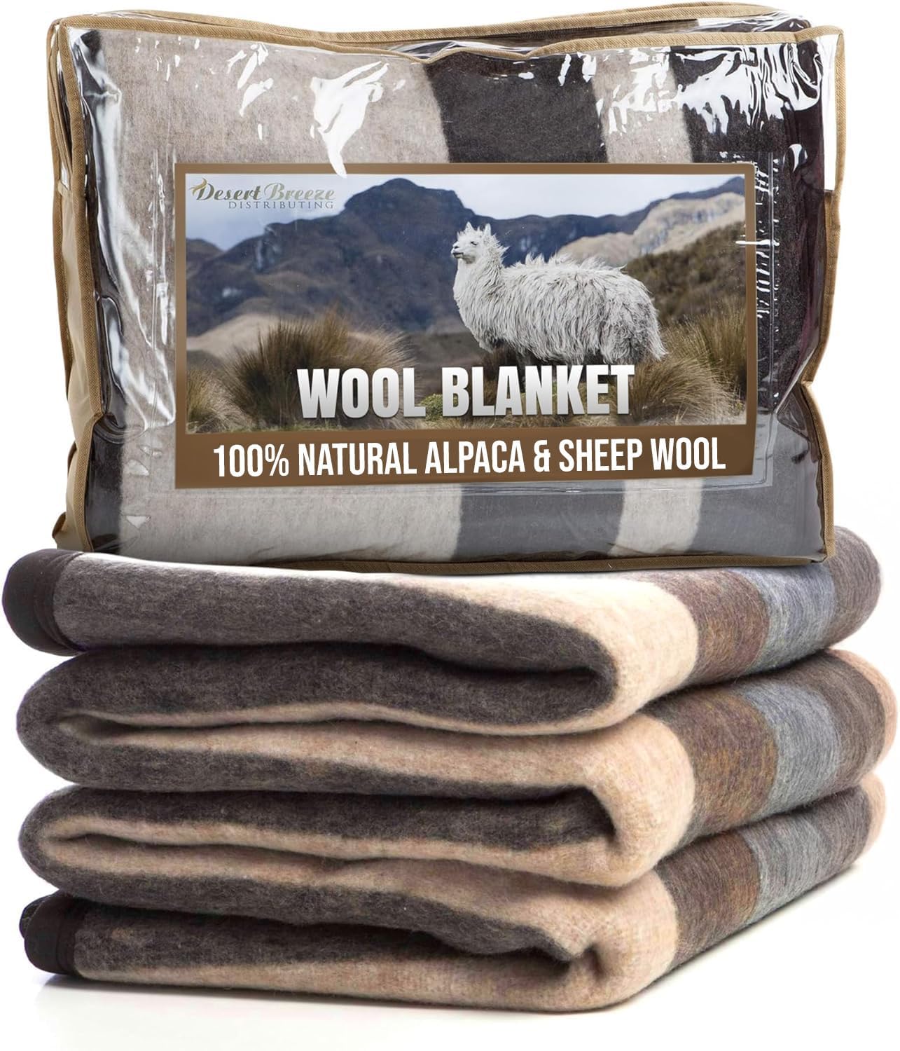Natural Alpaca & Sheep Wool Blanket – King Size – Heavyweight Warmth, Thick, Breathable, Natural Texture & Scent, 103 x 86 inches, 7.2 lbs