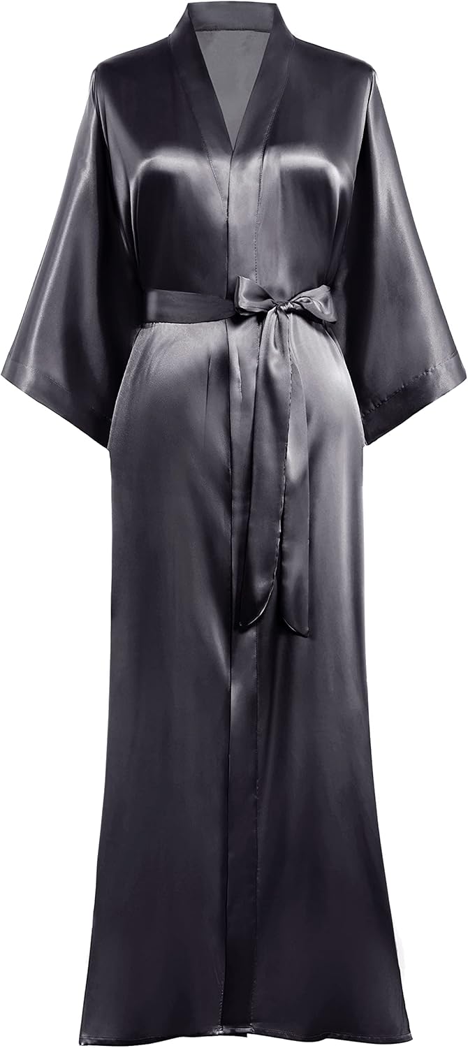 PRODESIGN Satin Kimono Robe Women Long Silky Kimono Bathrobe Sleepwear Wedding Bridesmaid Robe