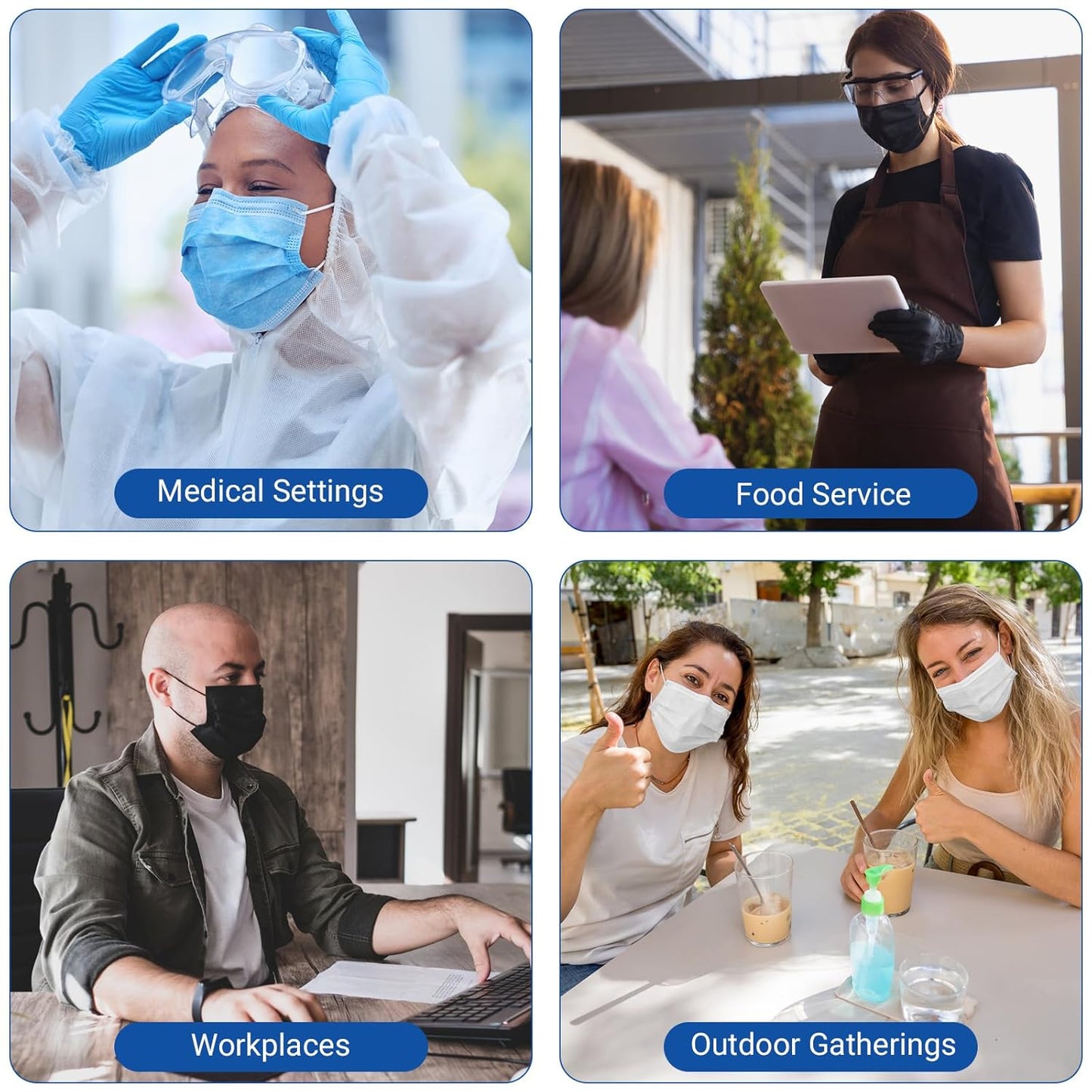 JMU Level 3 Black Disposable Face Mask, 4-Ply Medical Face Masks for Adults, 50 Pack