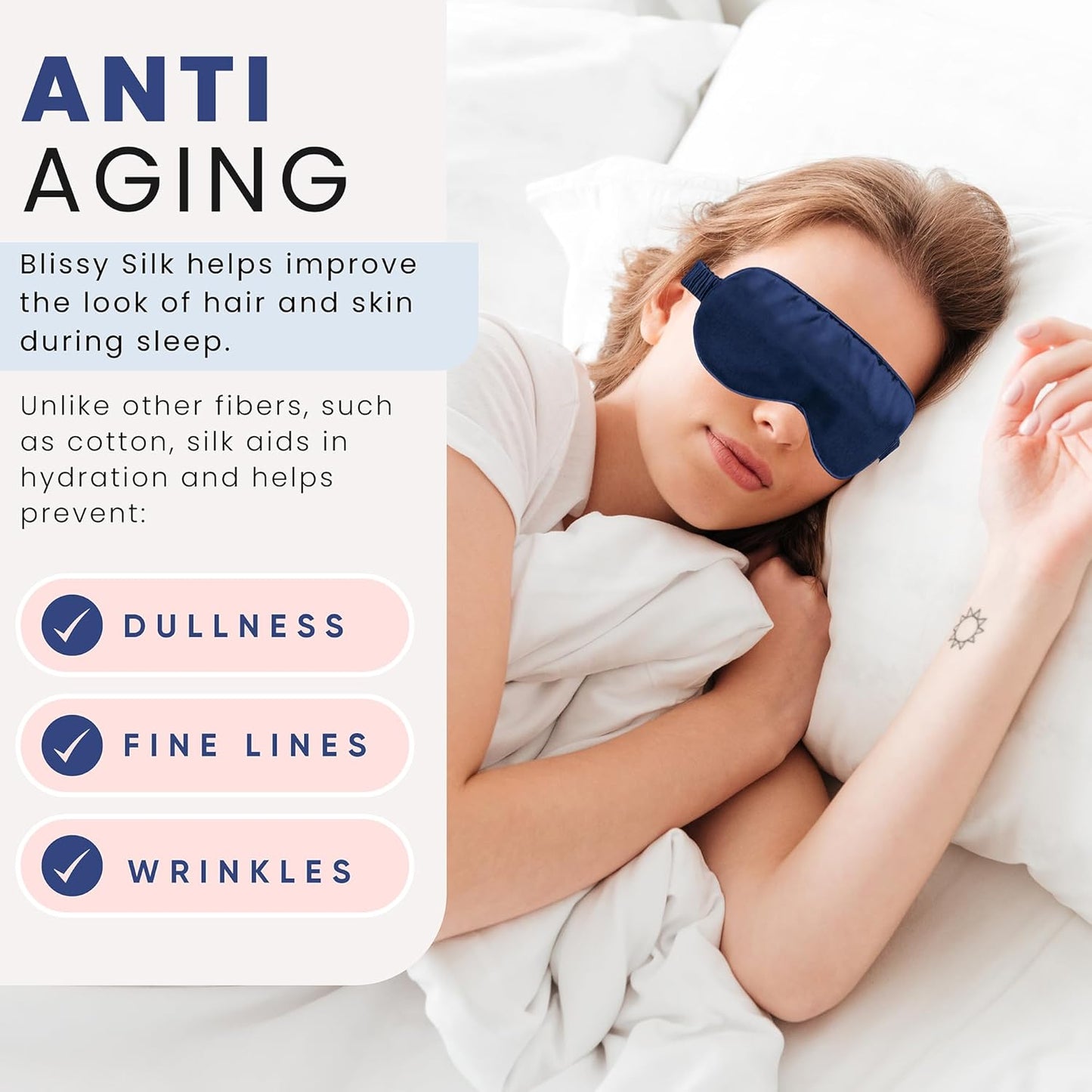 Blissy Silk Sleep Mask - Eye Sleeping Mask for Women & Men for Total Blackout - 100% Pure Mulberry Silk, 22 Momme 6a Fibers - Blindfold Sleep Mask Side Sleeper Eye Cover (Blue)