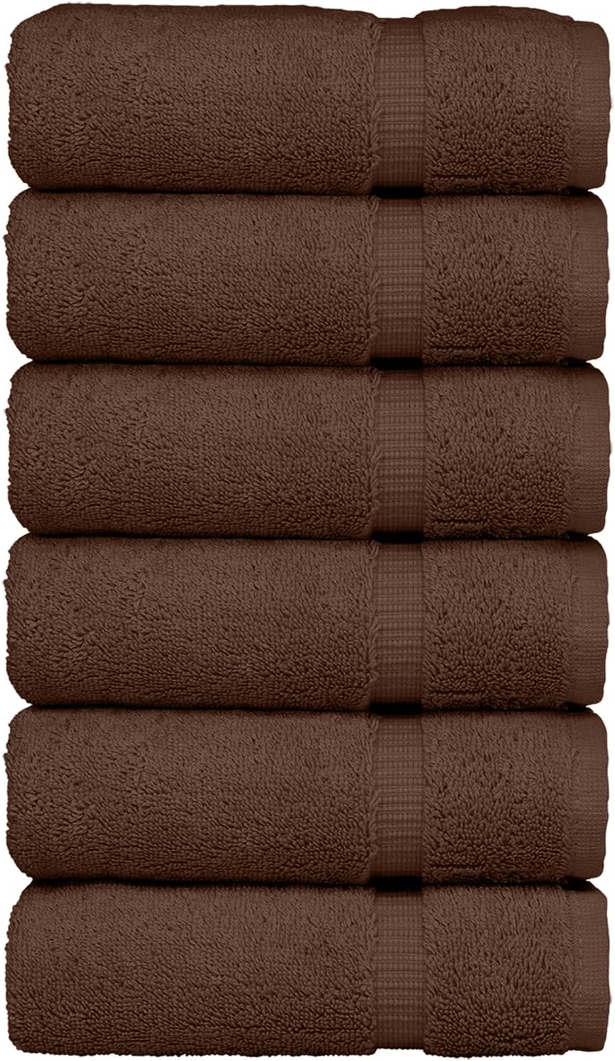 Luxury Hotel & Spa Collection, 100% Turkish Cotton 700 GSM Cloth, for Body wash, Makeup Remover & Facial Cleaning, Baby, face, Dobby Border Soft washcloths Towel Set 13" X 13", Cocoa, Set of 6