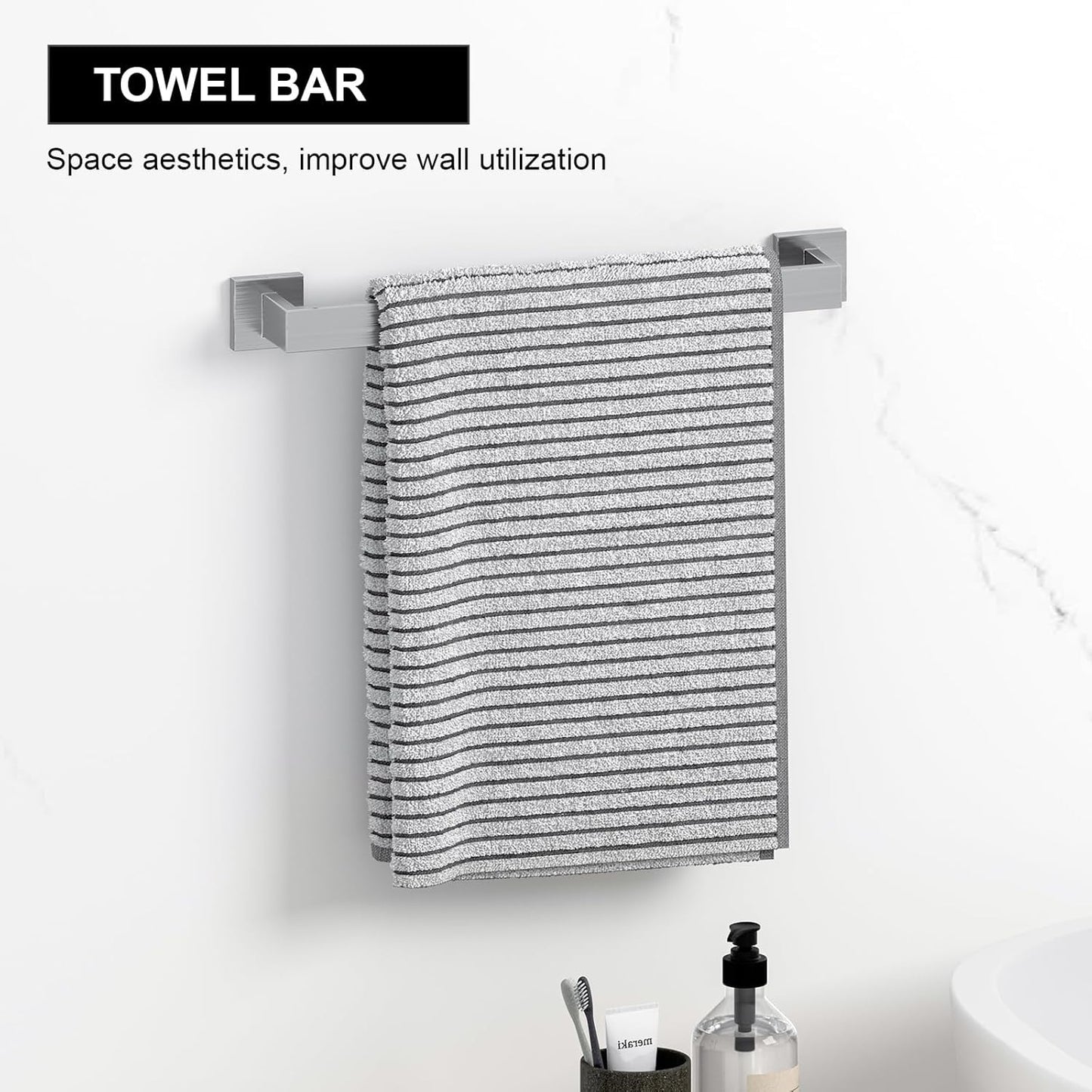 Bathroom Hardware Set Brushed Nickel 10-Pieces Bathroom Towel Rack SUS304 Stainless Steel Bath Towel Bar Set, Towel Racks Wall Mounted.