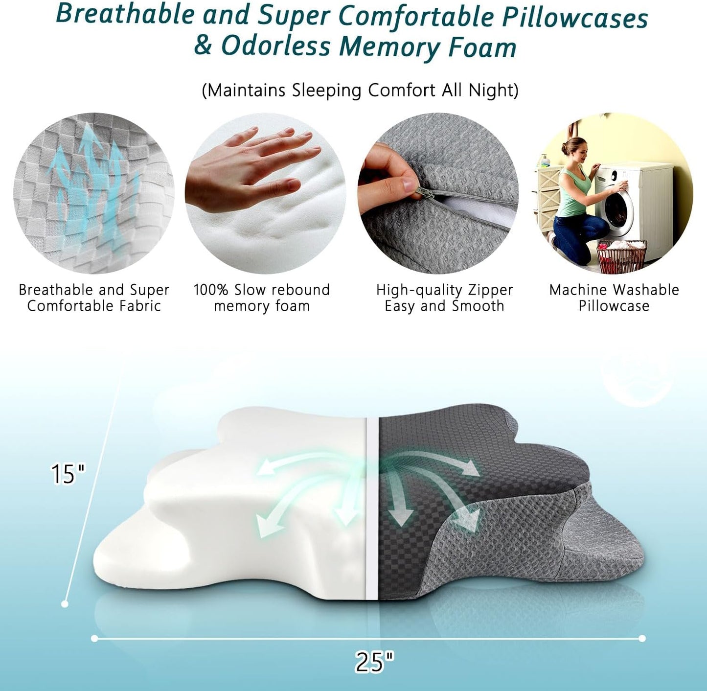 Cervical Neck Pillow for Pain Relief Sleeping, Contour Memory Foam Pillow, Ergonomic Side Sleeper Pillow for Adults, Orthopedic Neck Support Pillow for Back Stomach Sleepers-King Size
