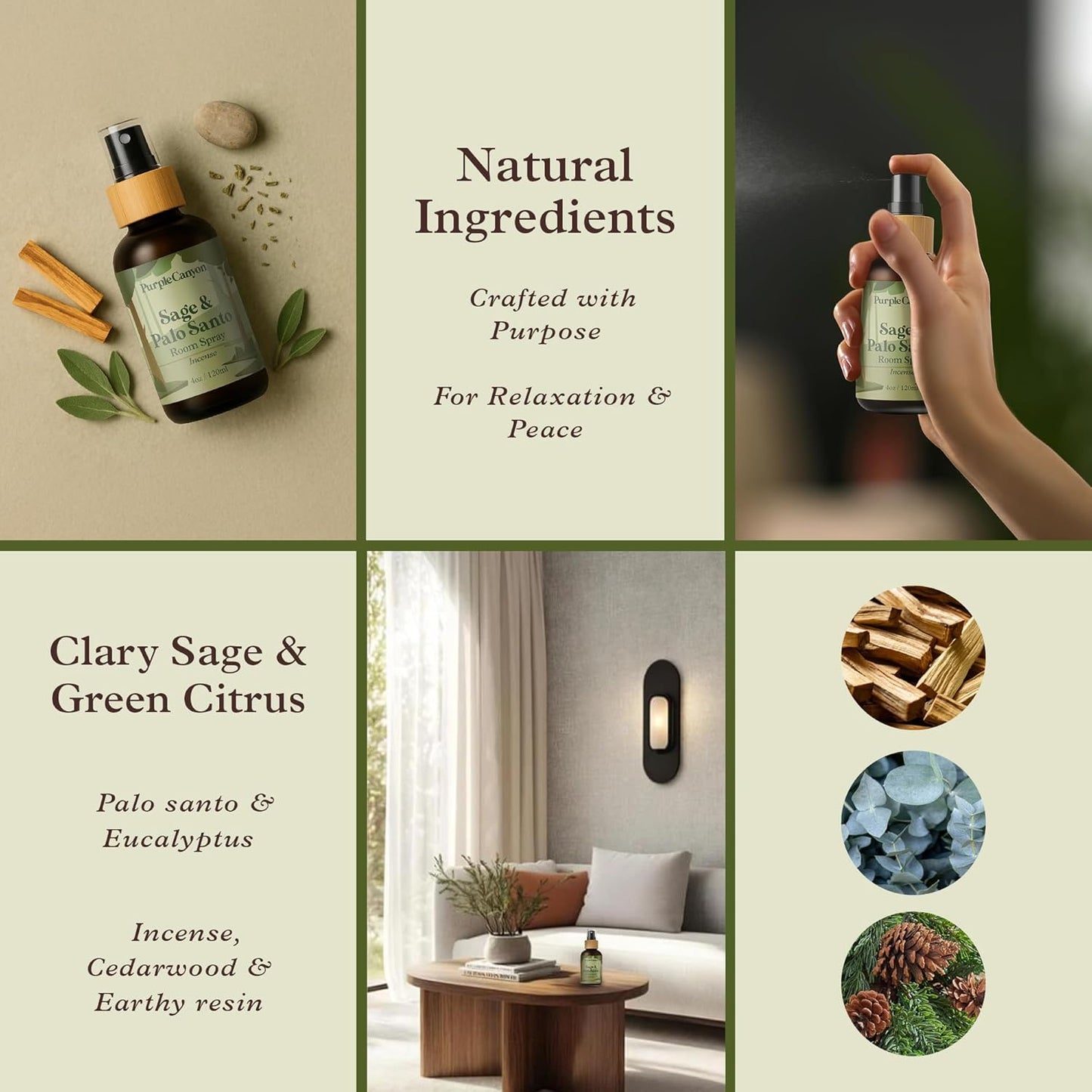 Purple Canyon Sage & Palo Santo Room Spray — 4 oz Natural Linen & Room Freshener — Earthy, Herbal & Woody Fragrance Mist — Cleanse & Refresh Home Atmosphere — Premium Natural Fragrance Oils