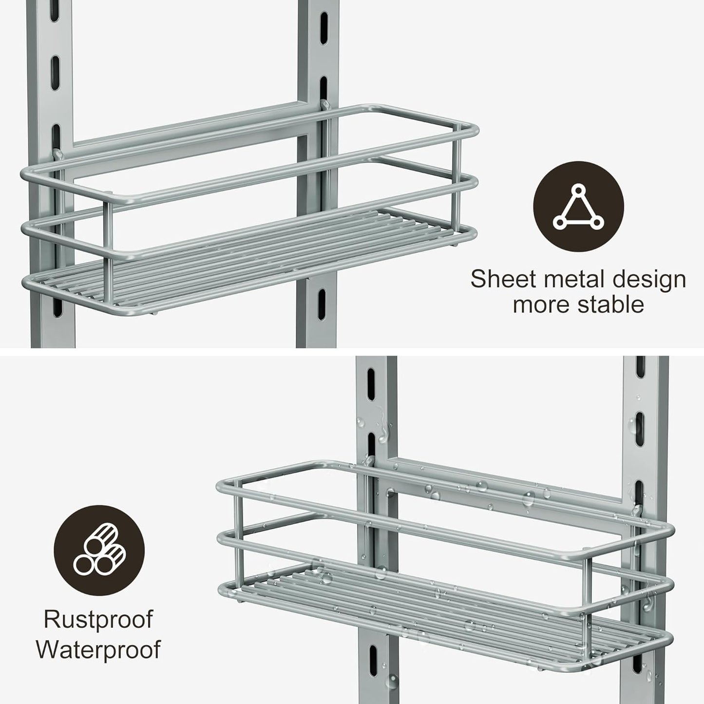 Orimade 4 Tier Adjustable Anti-slip Shower Caddy over Shower Head,Rustproof Bathroom Hanging shower Organizer with 4 Hooks for Razor,No Drilling Shower shelves Storage Rack, Light Grey