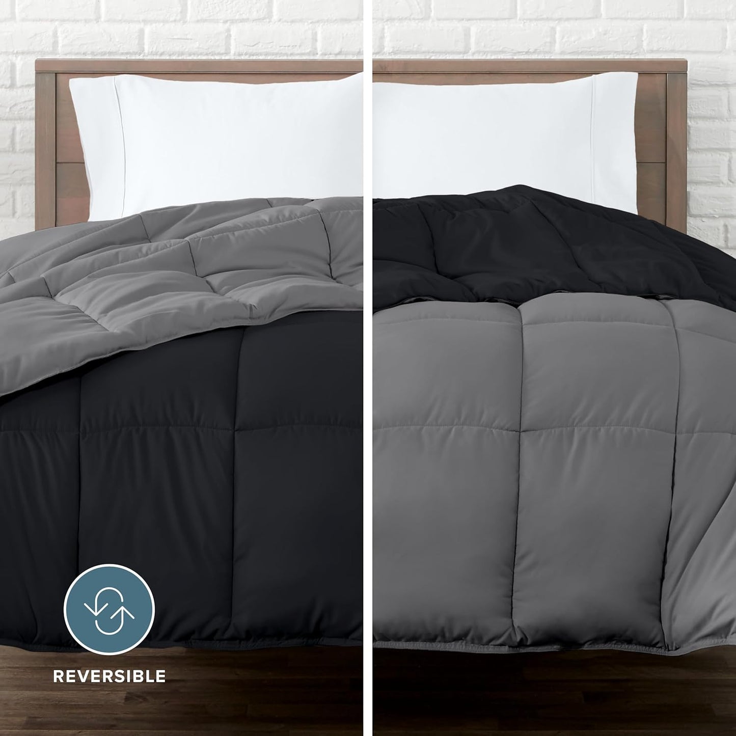 Bare Home Full Comforter - Reversible Colors - Goose Down Alternative - Ultra-Soft - Premium 1800 Series - All Season Warmth - Bedding Comforter (Full, Black/Grey)