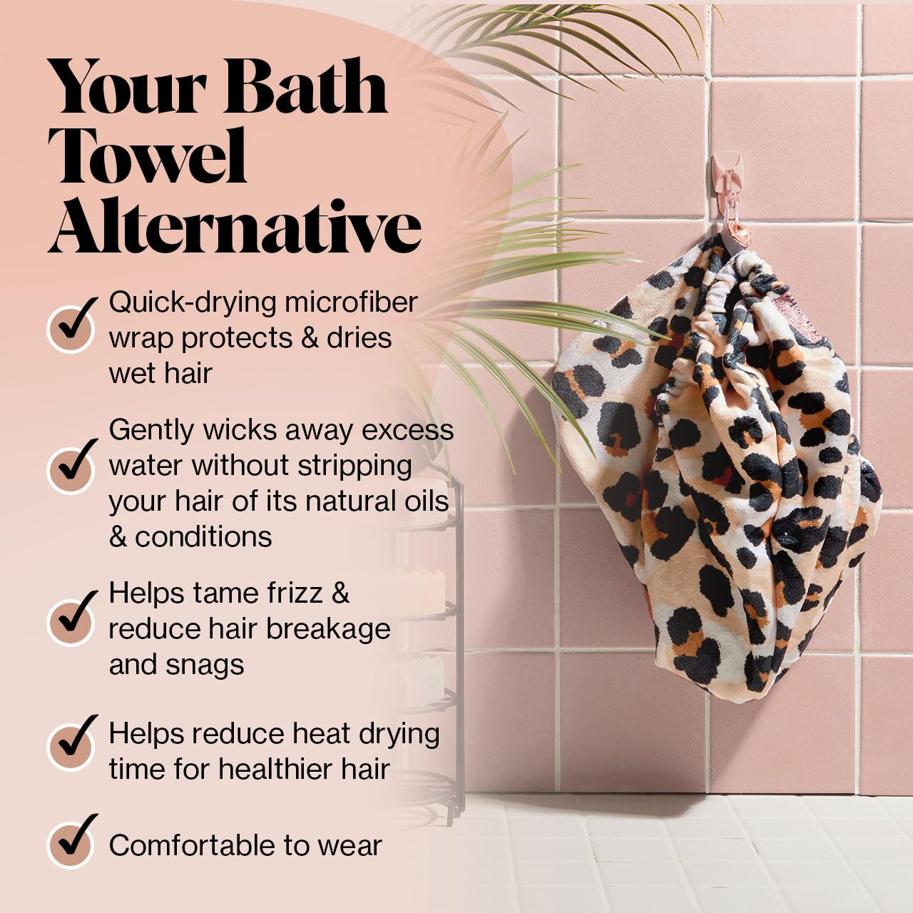 Kitsch Microfiber Hair Towel Wrap for Women - Microfiber Towel, Super Absorbent, Quick Dry, Anti-Frizz - for Long and Short Hairs, Turbans for Women, Hair Wrap - Leopard