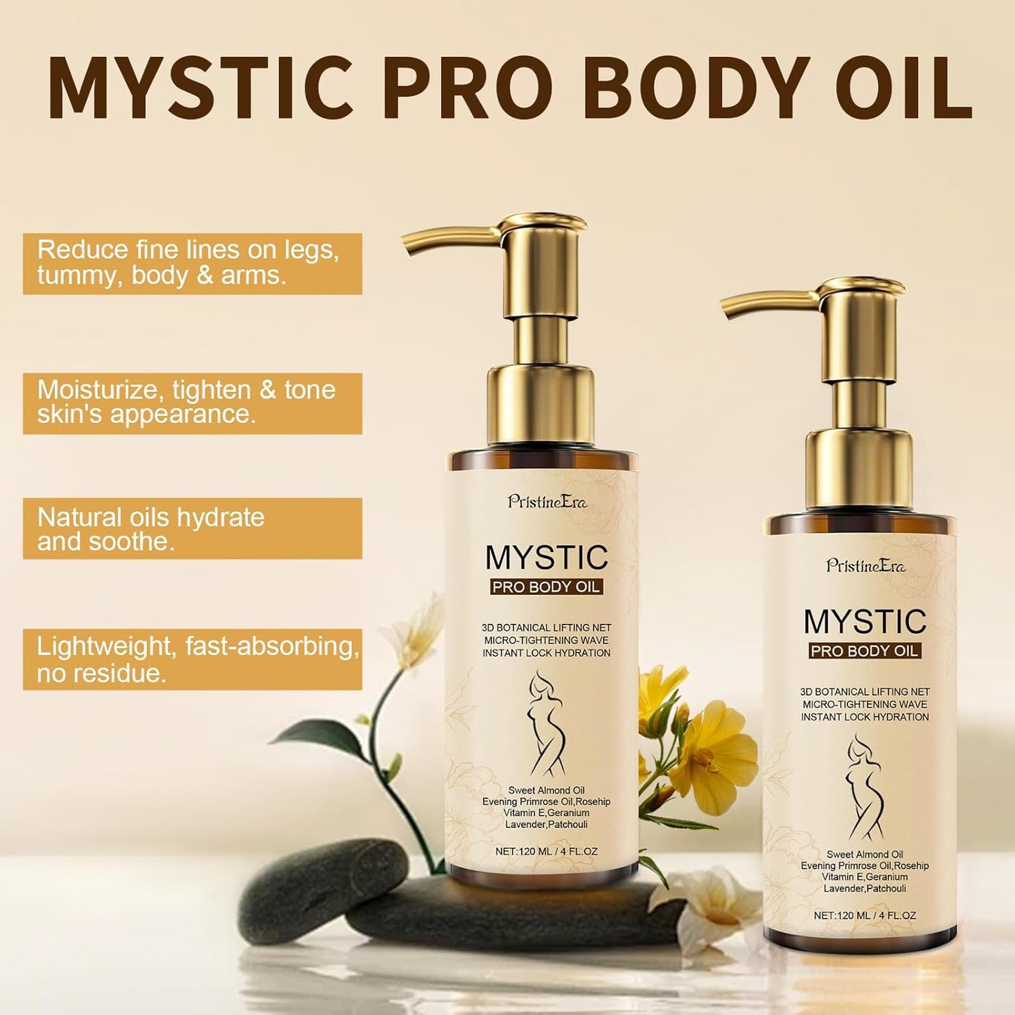 Mystic Body Firming Oil Deep Lasting Hydration and Firming Skin for Full Body Skin Tightening Body Oil After Shower 4.23 fl oz (Fragance free)