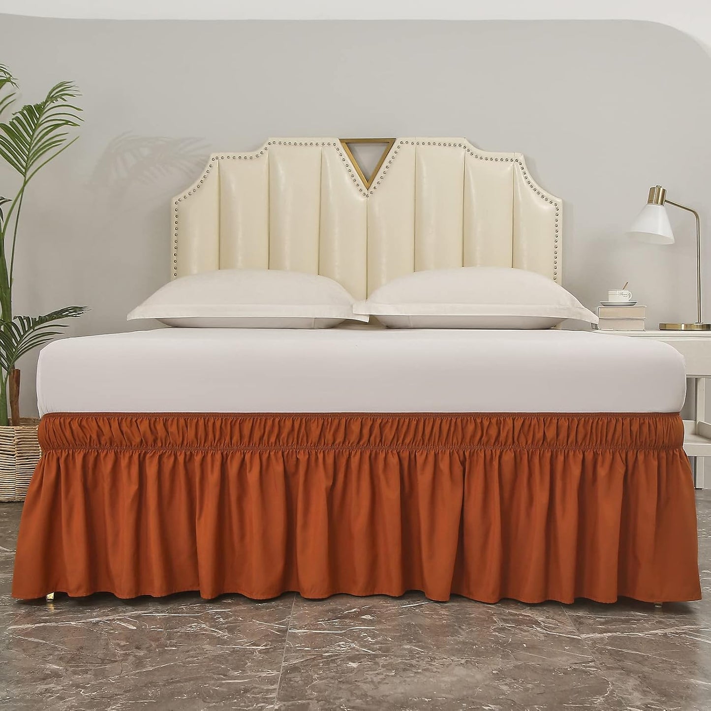 MEILA Wrap Around Bed Skirt Three Fabric Sides Elastic Dust Ruffled 18 Inch Tailored Drop,Easy to Install Fade Resistant-Caramel, Twin/Full