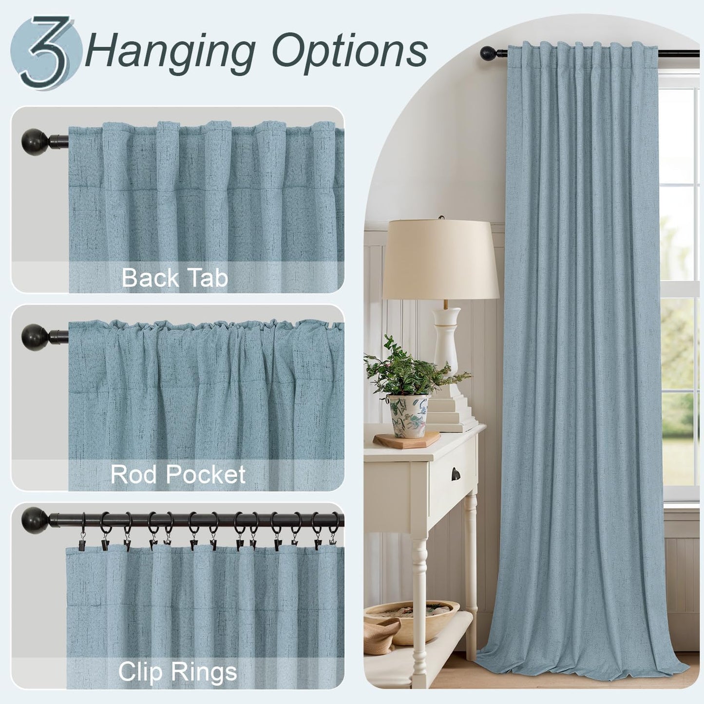 Dusty Blue Curtains for Nursery Girls Boy Bedroom 72 Inch Length 2 Panels Complete Blackout Room Darkening Black Out Shades Insulated Thermal Light Blue Grey Curtains for Winter Summer Heat Blocking