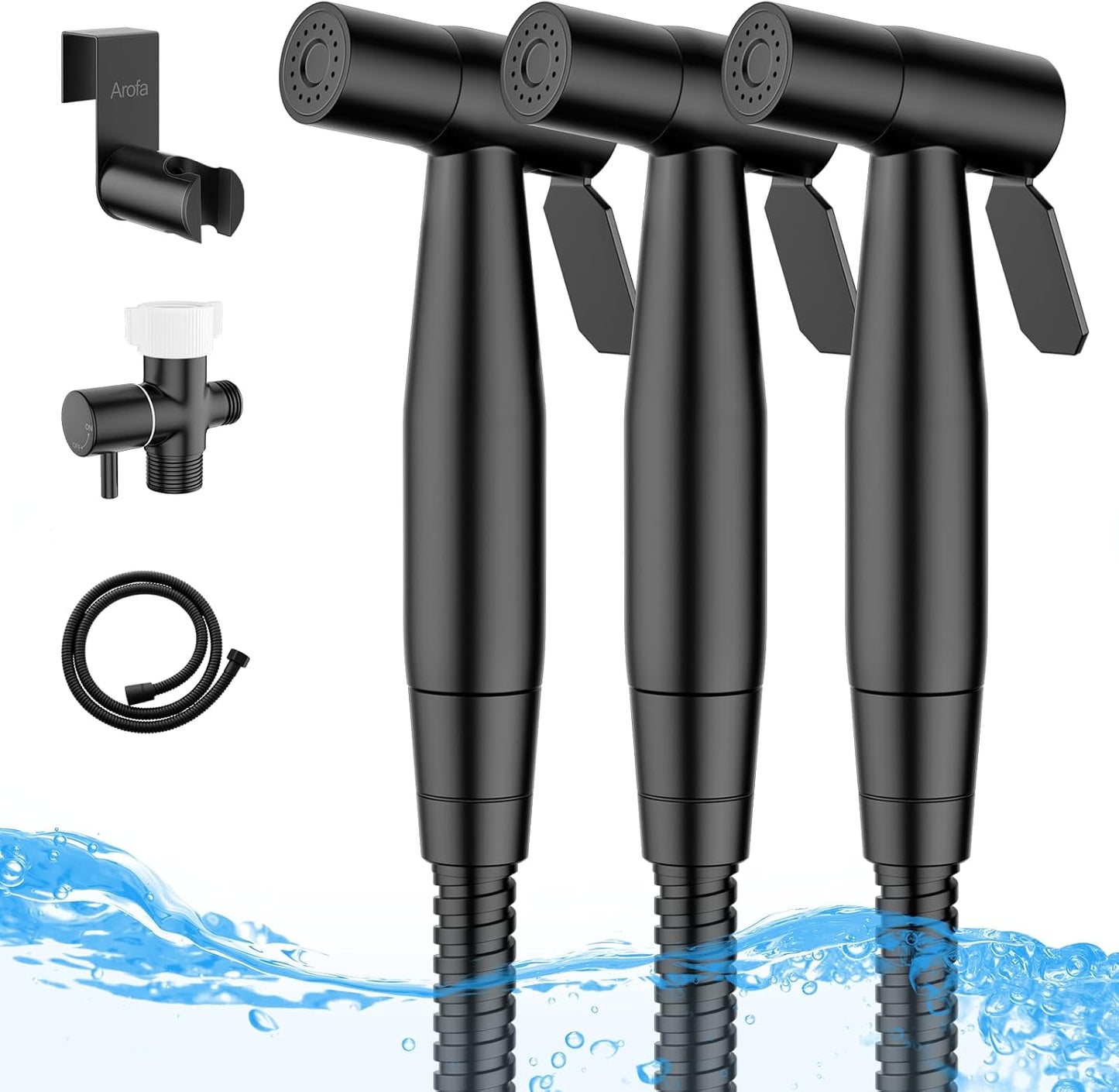 Arofa Handheld Toilet Bidet Sprayer for Toilet-Adjustable Water Pressure Control with Bidet Hose for Feminine Wash, Stainless Steel Brushed Nickel Bidet Faucet Cloth Diaper for Baby Wash, Black,3 Pack