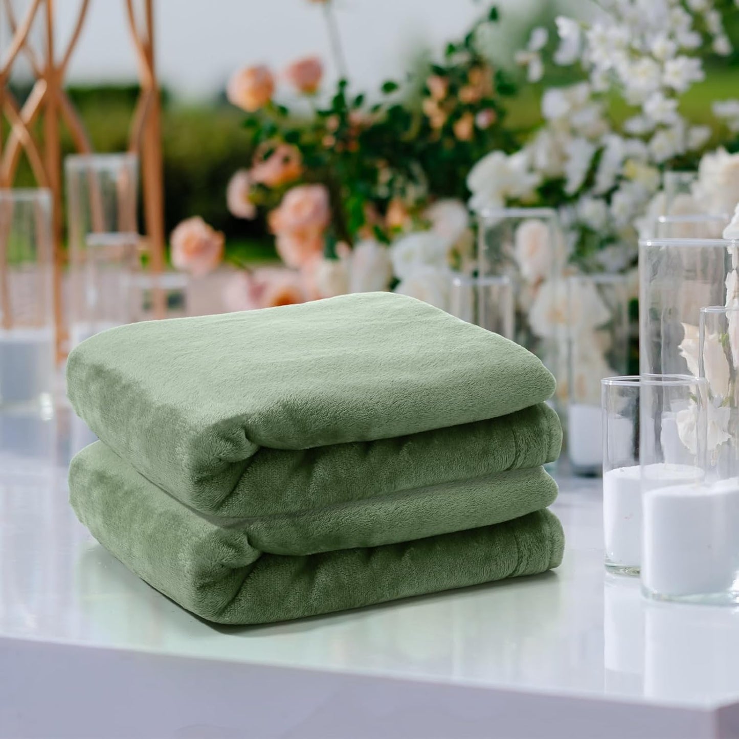 Tinideya 6 Pcs Flannel Fleece Throw Blanket Bulk 50 x 60 Inch Soft Fleece Blanket Warm Throw Blanket Coral Blankets for Couch Sofa Home Wedding Gifts Season (Sage Green)