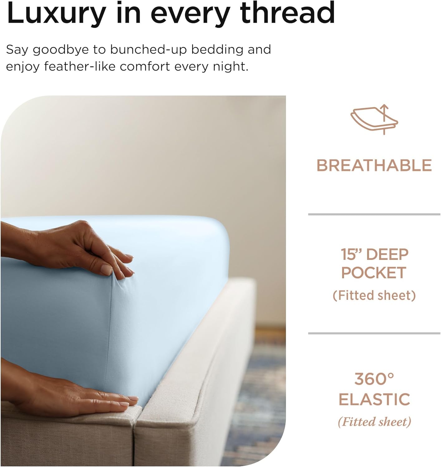 Threadmill 100% Cotton Sheets for Twin Size Bed - 600 Thread Count Twin Bed Sheets Set with 15” Deep Pocket - Sateen Weave 3-Piece Bedding Set with Cooling Effect, Blue