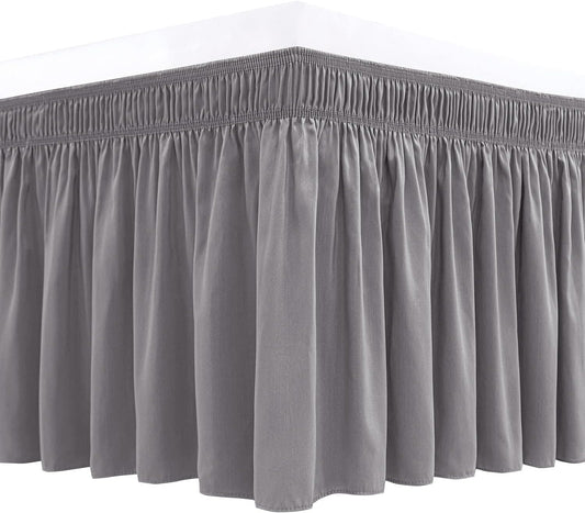Biscaynebay Wrap Around Bed Skirts for Full & Full XL Beds 14" Drop, Silver Grey Adjustable Elastic Dust Ruffles Easy Fit Wrinkle Resistant Silky Luxurious Fabric Machine Washable