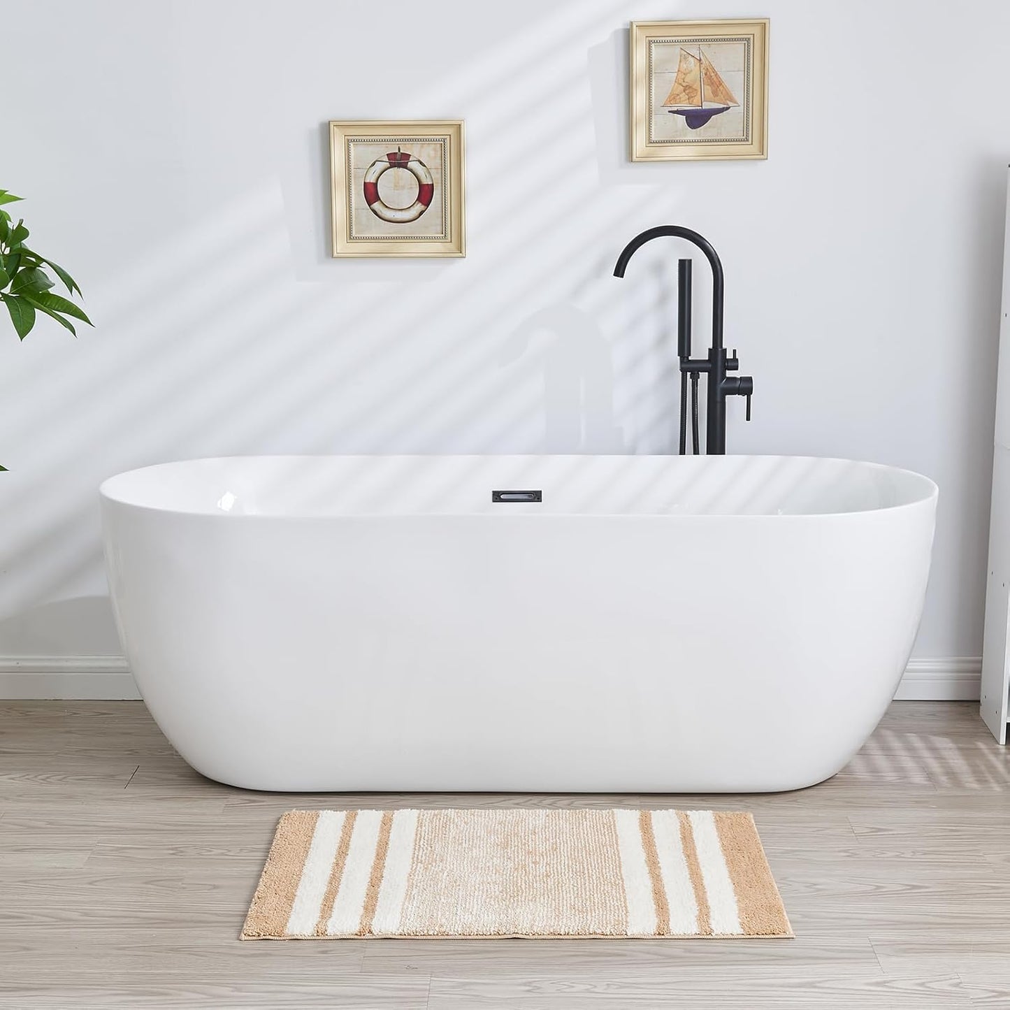 CozeCube Bath mats for Bathroom Non Slip, Fluffy Absorbent Microfiber Bath mat Washable, Aesthetic Bathroom Rugs, Large Beige Striped Bath mat, Beige, 36" x 24"