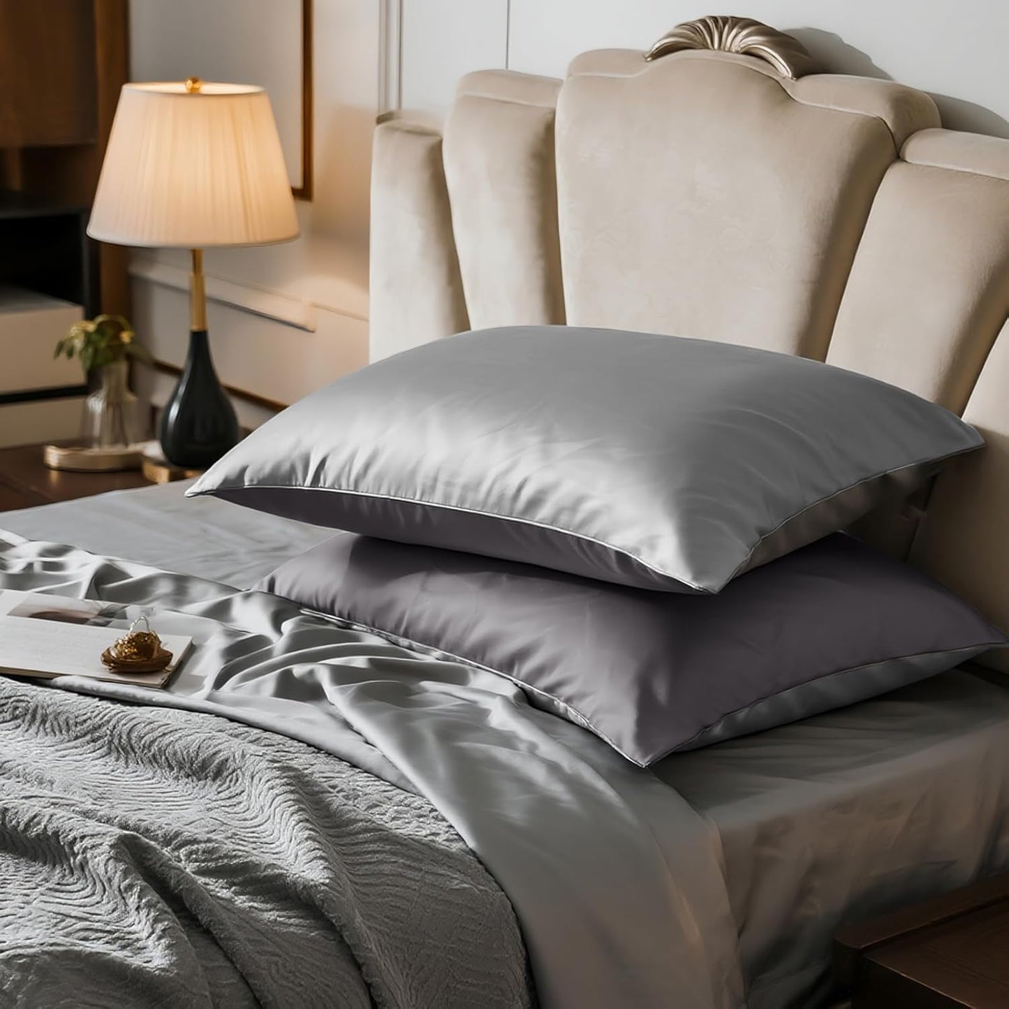 Mulberry Silk Pillowcase for Hair and Skin, Luxury Double Sided Pure Silk Pillowcase, 29x19 Inches, 1Pc (Silver Gray)