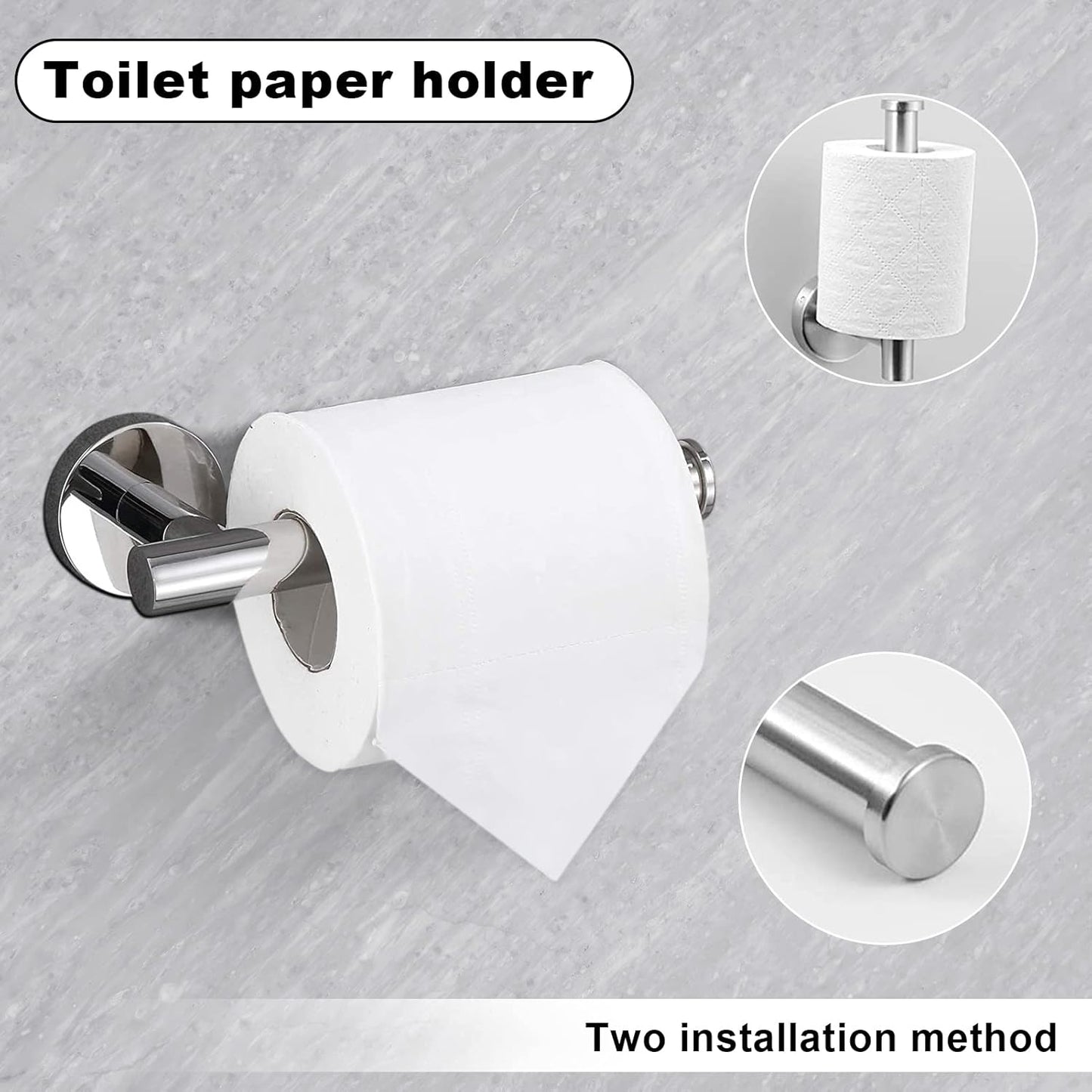 8 Pieces Bathroom Towel Rack Set, Includes 2PCS 23.6 inch Towel bar, 2PCStowel Hook, 2 PCS Towel Ring, 2PCS Toilet Paper Holder-Brushed Nickel Bathroom Accessories Sets