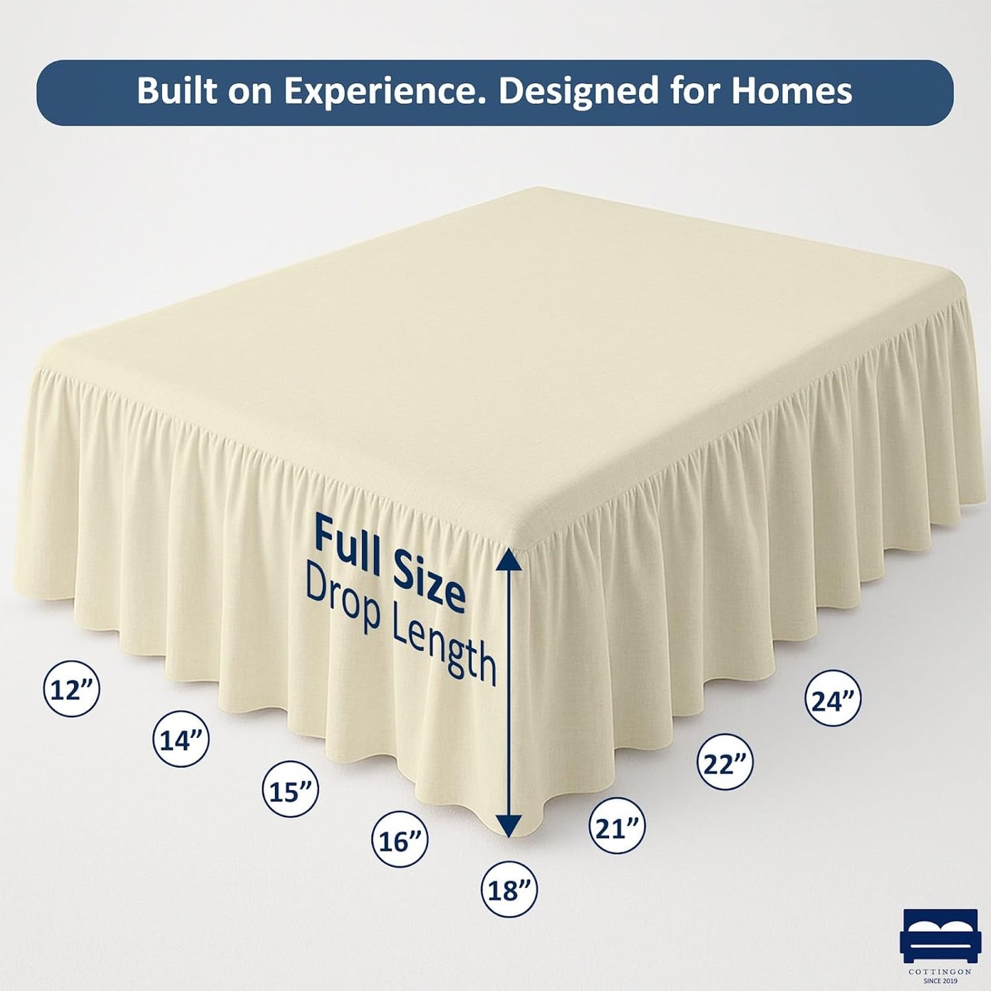 Ruffled Bed Skirt with Split Corners-Dust Ruffle - 12" Drop 100% Microfiber Soft,Sheen & Luxurious Look - Bed Skirts (Ivory -Full)
