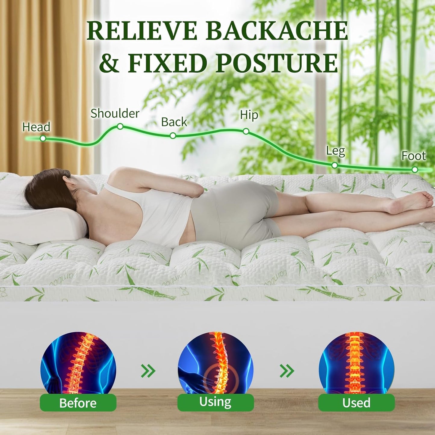 Mattress Topper Twin Size,Viscose Made from Bamboo Pillow Top Mattress Topper,1200 GSM Cooling Mattress Pad,2In Extra Thick Pillow Top for Back Pain with 8"-18" Deep Pocket(39"x75")
