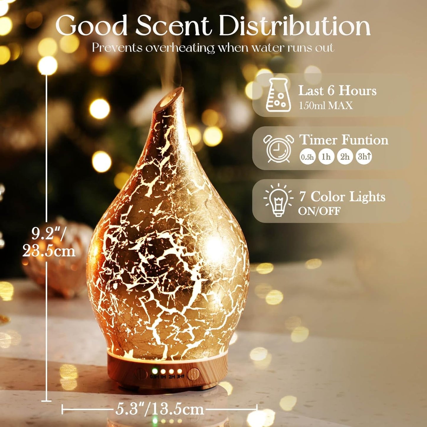Porseme Essential Oil Diffuser Glass Aromatherapy Ultrasonic Humidifier, Air Refresh Auto Shut-Off, Timer Setting, BPA Free for Home Hotel Yoga Leisure SPA Gift 150ml Last 6H