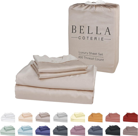 Bella Coterie Luxury Bamboo Viscose Cal King Size Sheet Set | 100% Organically Grown | Ultra Soft | Cooling for Hot Sleepers | 18" Deep Pocket [Dune]