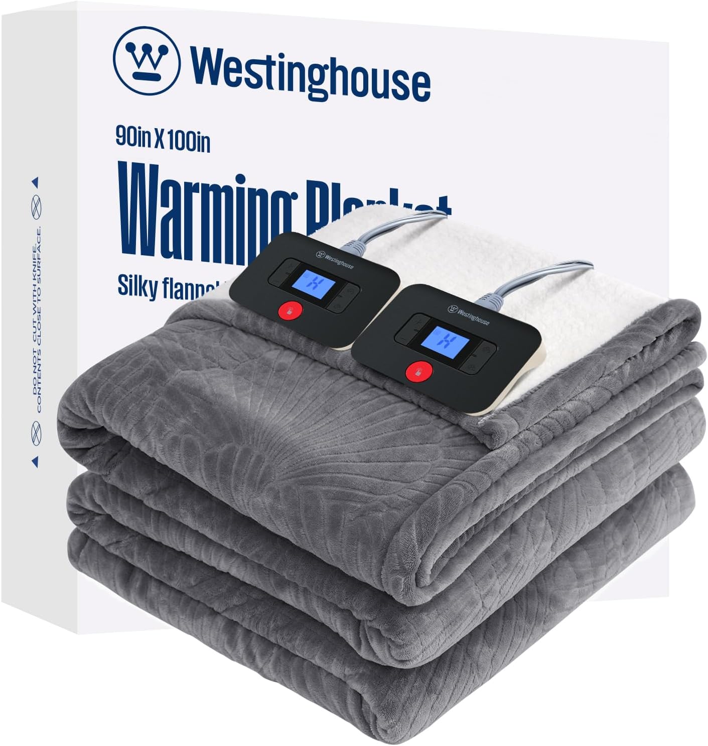 Westinghouse Electric Blanket King, Flower Jacquard Heated Blanket King Size with 10 Heating Levels and 1-12 Hours Auto-Off, Flannel to Sherpa Reversible, Machine Washable (90" x 100", Light Grey)