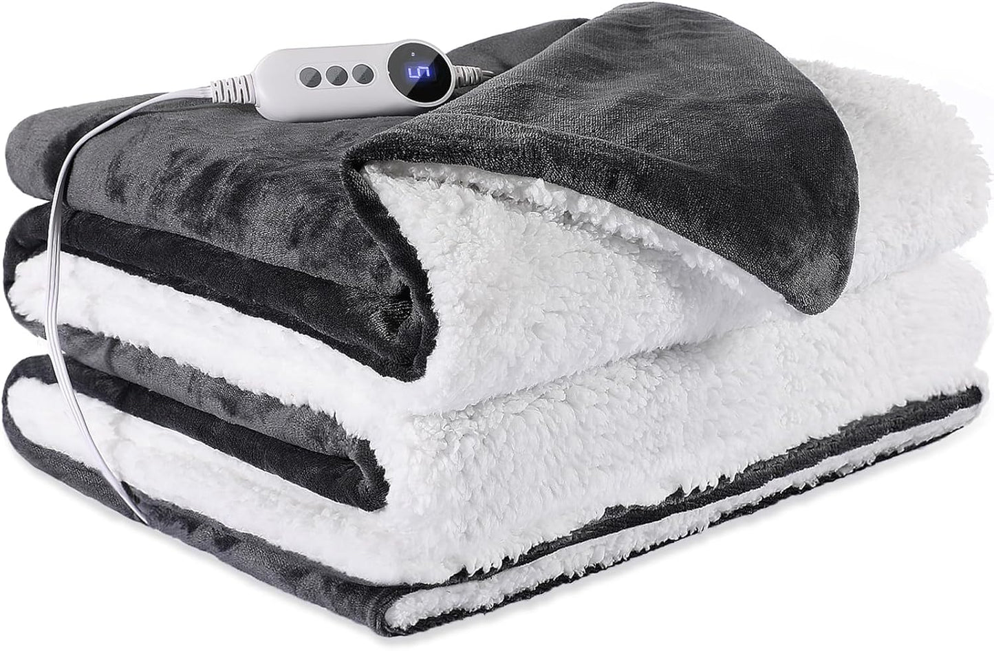 Heated Blanket 72"x84" Full Size, Dual-Sided with Soft Flannel & Sherpa Fabric, Electric Blanket with 9 Heating Levels & 2-10 Hours Auto Off, Machine Washable, Dark Gray