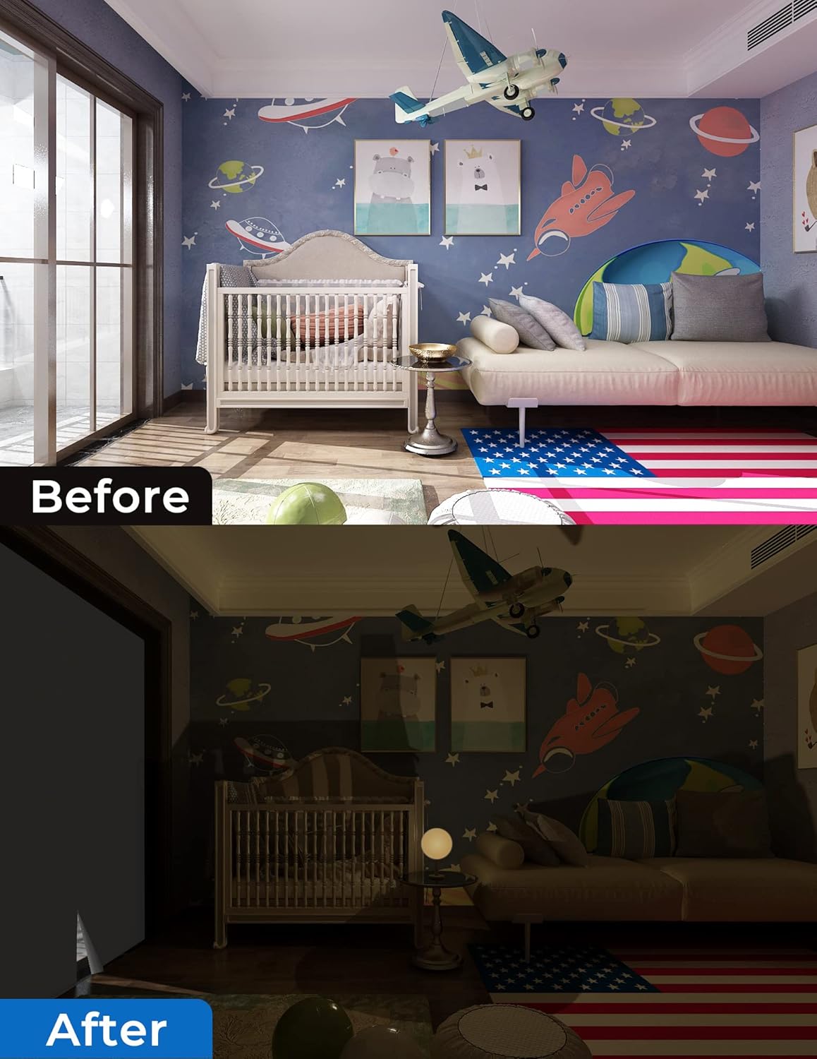 Sumobaby Blackout Curtains for Bedroom 75"x57" Portable No Drill Black Out Curtains with Heat-Resistant Magic Tapes,100% Blackout Blinds Easy to Cut Fit for Home Cinema,Dorm Room,Nursery(White)