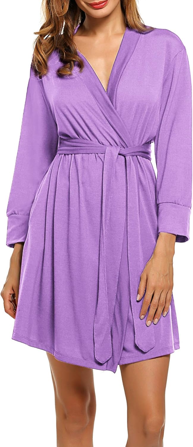 HOTOUCH Womens Robe Lightweight Short Knit Bathrobe Soft Ladies Sleepwear with Pockets