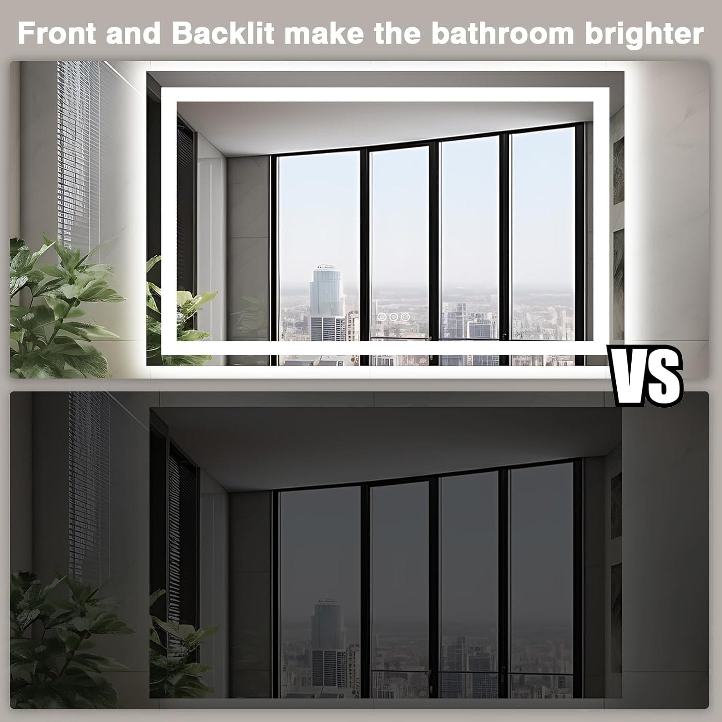 50"x36" Lighted Mirrors for Bathroom Wall, Anti-Fog LED Vanity Mirror, Shatter-Proof, 3 Colors Memory Mirror (Horizontal/Vertical)