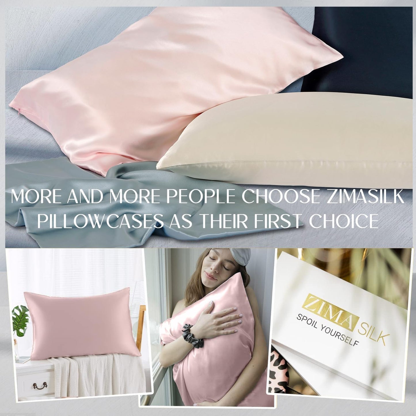 ZIMASILK 100% Pure Mulberry Silk Pillowcase for Hair and Skin Health,Soft and Smooth,Both Sides Premium Grade 6A Silk,600 Thread Count,with Hidden Zipper,1pc (Queen 20''x30'',Pink)