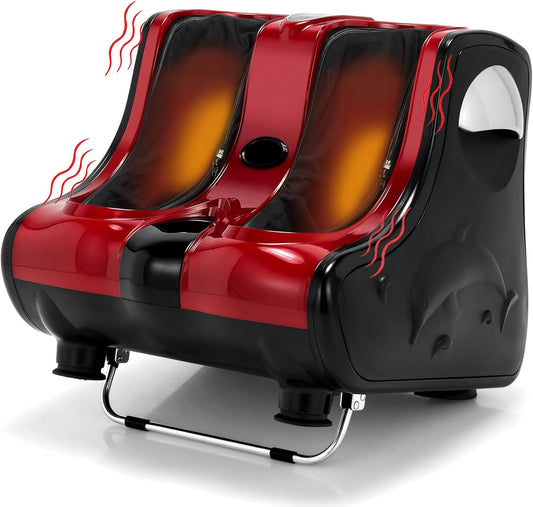 Giantex Foot and Calf Massager with Heat - Shiatsu Foot Massager Machine with Vibration, Deep Kneading, 3-Level Intensity Modes, Electric Foot Massager for Tired Feet, Leg, Calf Pain Relief (Red)