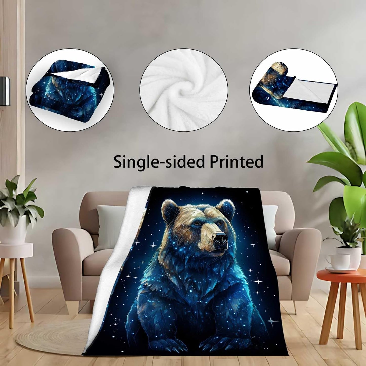 Bear Blanket Throw for Adult, Soft Animal Gifts for Men and Women, 60×80 Inches, Cabin Printed Rustic Lightweight Fleece for Bed and Home Decor, No-Pilling