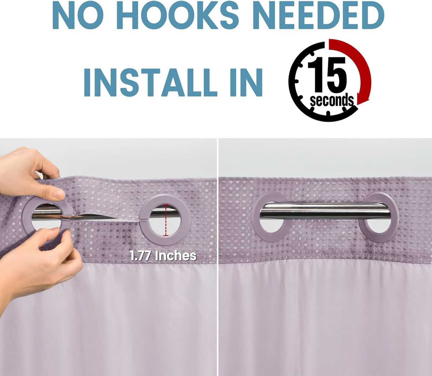 Lavender Long No Hook Shower Curtain with Snap in Liner,230GSM Waffle Weave Shower Curtains for Bathroom,71W x 86H