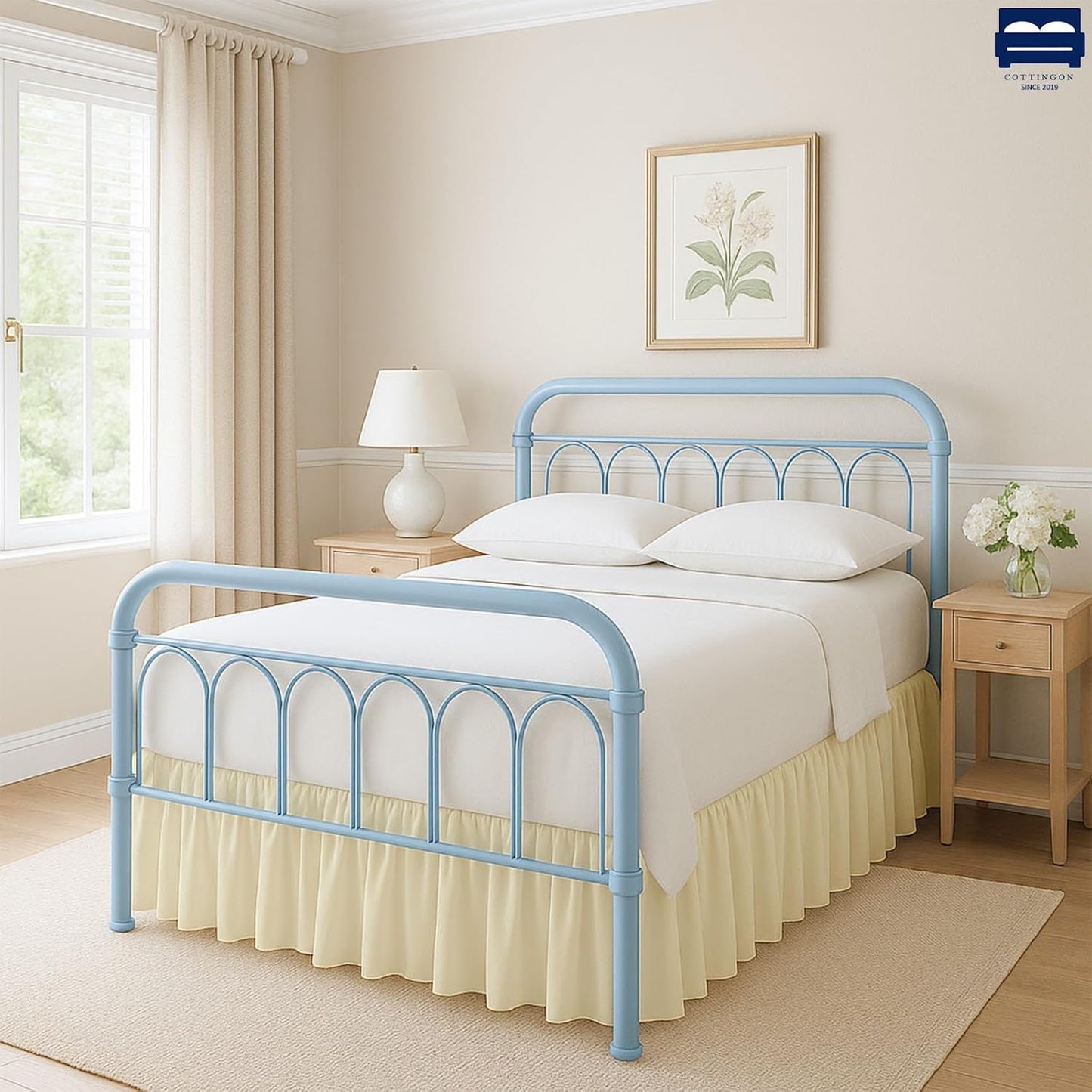 Ruffled Bed Skirt with Split Corners-Dust Ruffle - 24" Drop 100% Microfiber Soft,Sheen & Luxurious Look - Bed Skirts (Ivory -Queen)