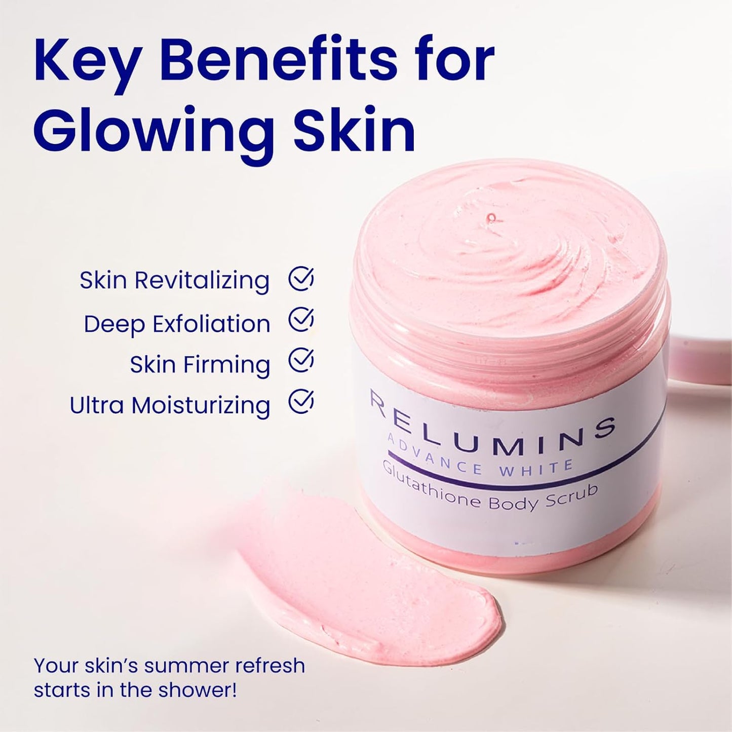 Relumins Premium Summer Body Scrub with Glutathione, Rosehip & Sea Salt – Hydrating Exfoliating Scrub for Smooth, Radiant, Beach-Ready Skin – Gentle Moisturizing Formula – 400ml