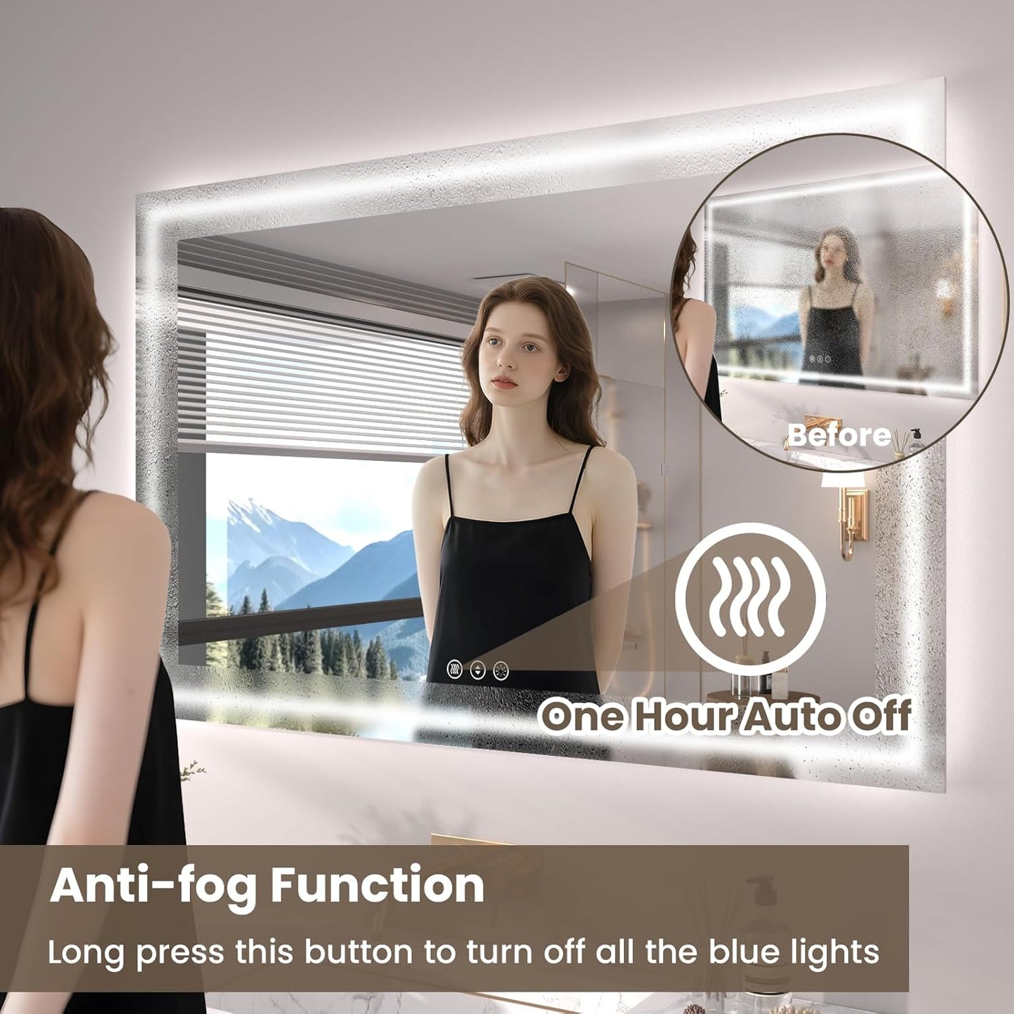48"X40" LED Bathroom Mirror with Front Lights and Backlit, Anti-Fog, Dimmable, Shatter-Proof Tempered Glass, Lighted Bathroom Vanity Mirror for Wall with 3 Colors, Memory Function
