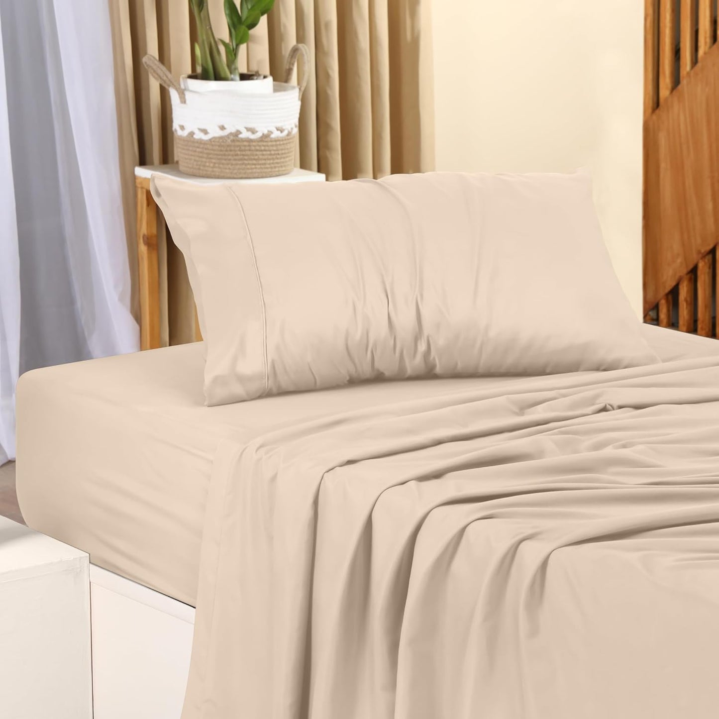 Utopia Bedding Twin Sheet Set – 3 Piece Bed Sheets for Twin Size Bed, Soft and Breathable Microfiber, Includes 1 Fitted Sheet, 1 Flat Sheet and 1 Pillowcase (Beige)