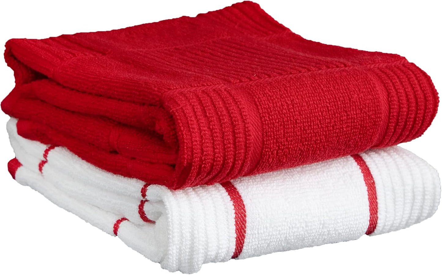 T-Fal Solid & Checked Parquet Kitchen Towels: Highly Absorbent, Super Soft Long Lasting - 100% Cotton, 16"x26" Dish Towels for Cleaning & Drying Dishes, Pans, Glassware, or Countertops, (2-Pack), Red