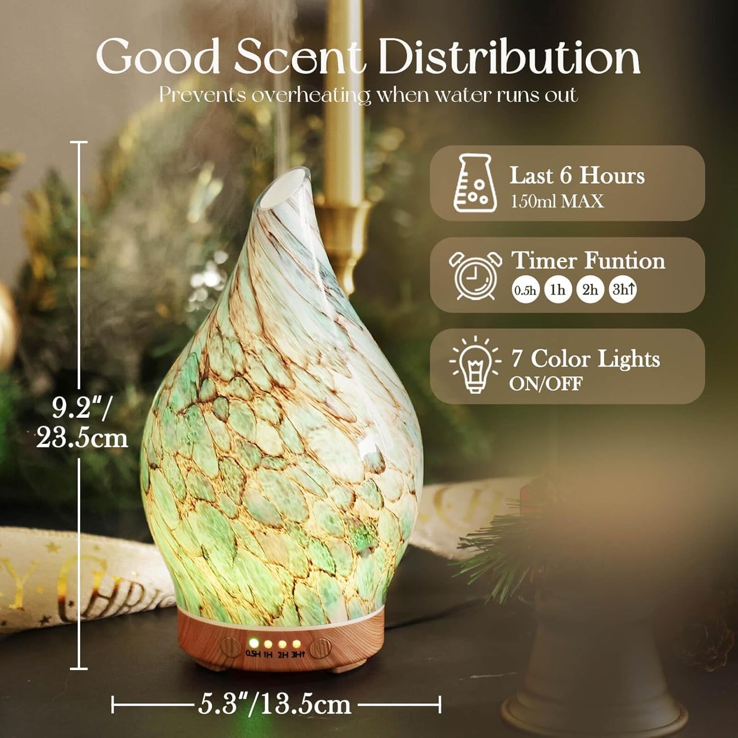 Porseme 150ml Glass Essential Oil Diffuser Aromatherapy Ultrasonic Cool Mist Humidifier 6 Running Hours Waterless Auto-Off Air Diffusers for Sleeping,Yoga,Office Working Spa and Rest (Light Blue)