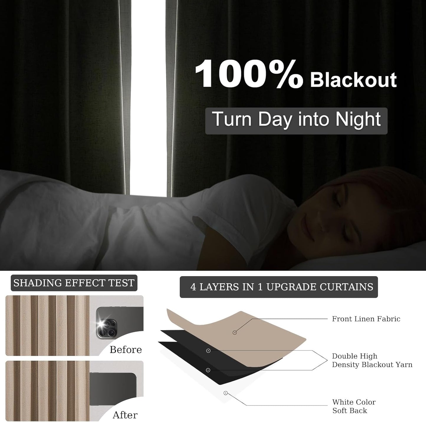 Topfinel Pinch Pleated Curtains 96 Inch Long, 100% Blackout Thermal Insulated Natural Linen Pinch Pleat Viral Drapes with Hooks Rings 2 Panel Sets, Neutral Birch Ivory 8FT Back Tab Window Curtains