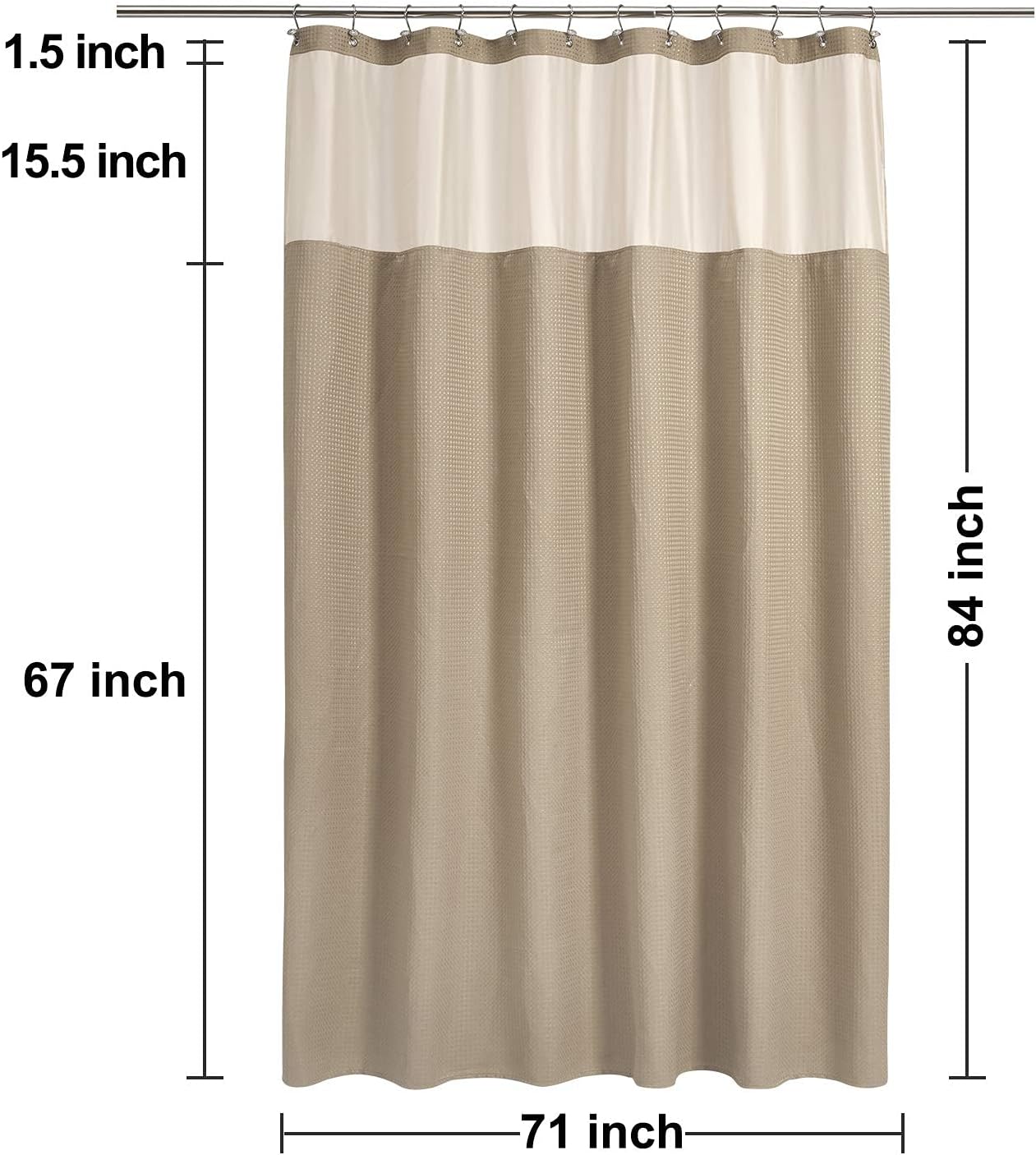N&Y HOME Extra Long Waffle Weave Shower Curtain with Snap-in Fabric Liner Set, 12 Hooks Included - 71" x 84", Hotel Style, Mesh Top Window, Machine Washable & Water-Repellent - 71x84, Linen