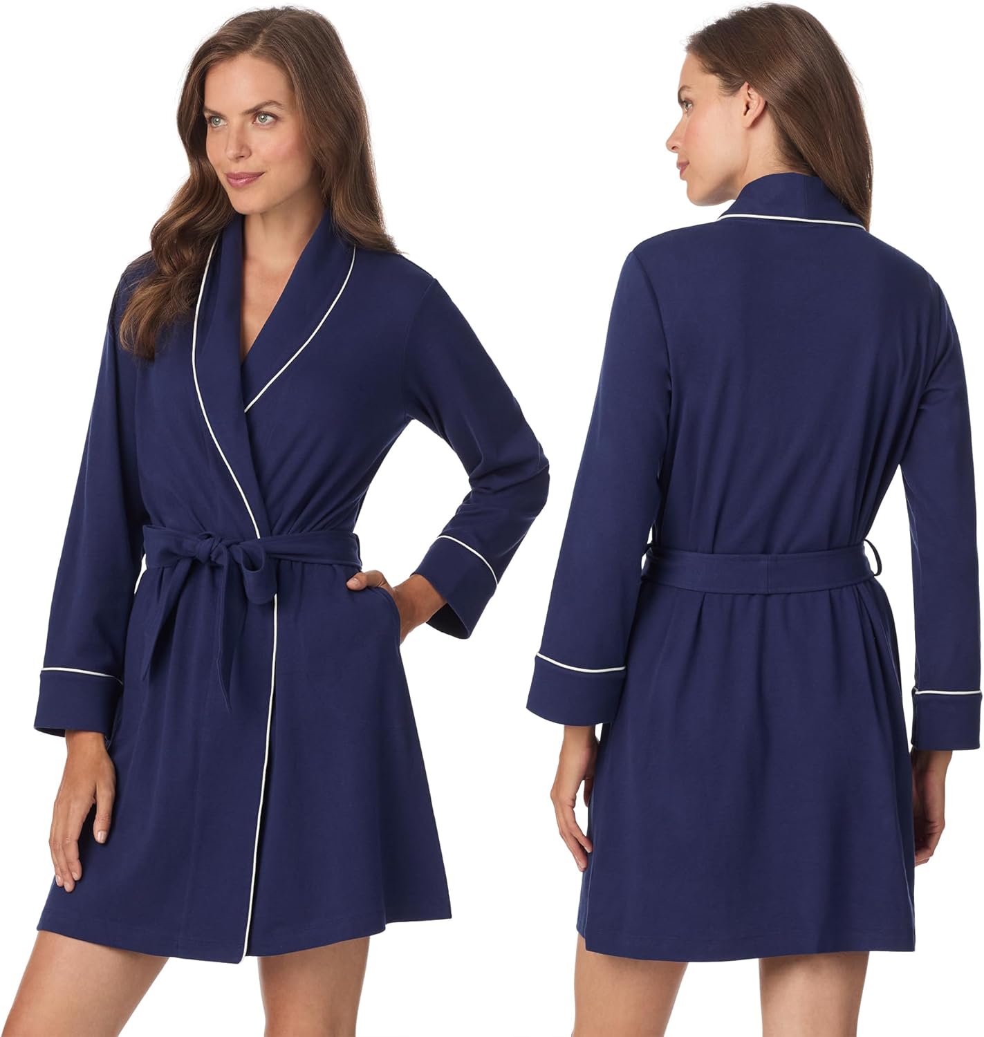 Anne Klein Womens Long Sleeve Knee Length Robe - Lightweight & Breathable Cotton Blend Bathrobe - Cozy Everyday Loungewear