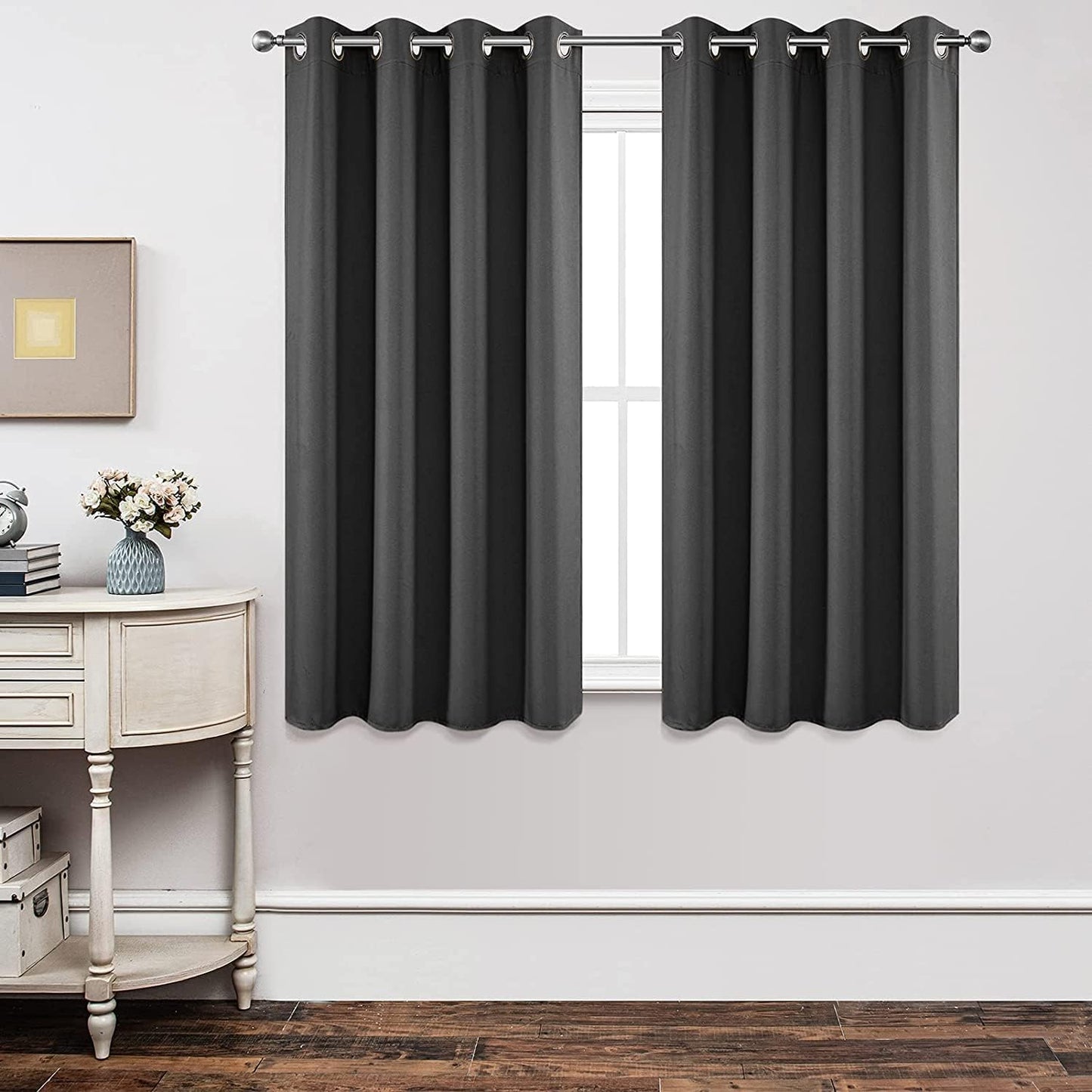 Joydeco Blackout Curtains 54 Inch Length 2 Panels Set, Thermal Insulated Long Curtains& Drapes 2 Burg, Room Darkening Grommet Drapes for Living Room Bedroom Window (W52 x L54 Inch, Dark Grey)