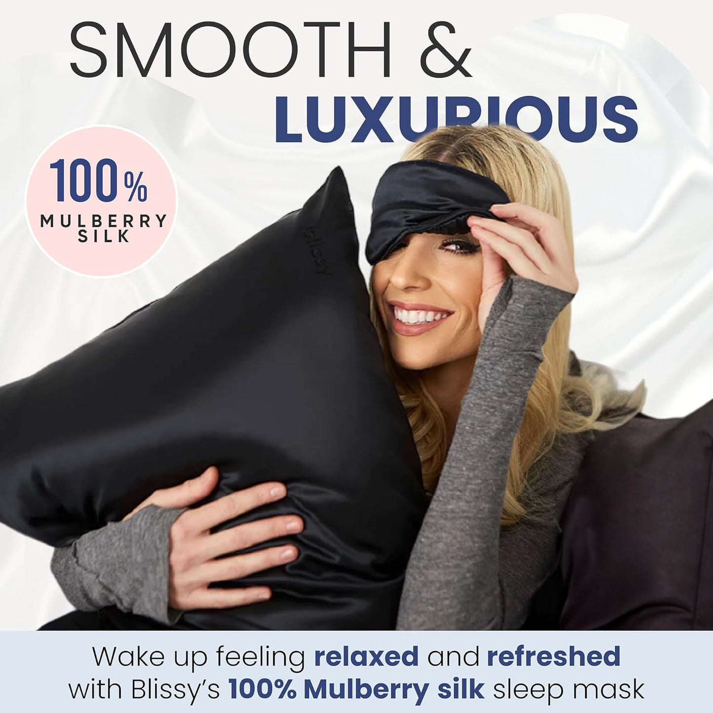 Blissy Silk Sleep Mask - Eye Sleeping Mask for Women & Men for Total Blackout - 100% Pure Mulberry Silk, 22 Momme 6a Fibers - Blindfold Sleep Mask Side Sleeper Eye Cover