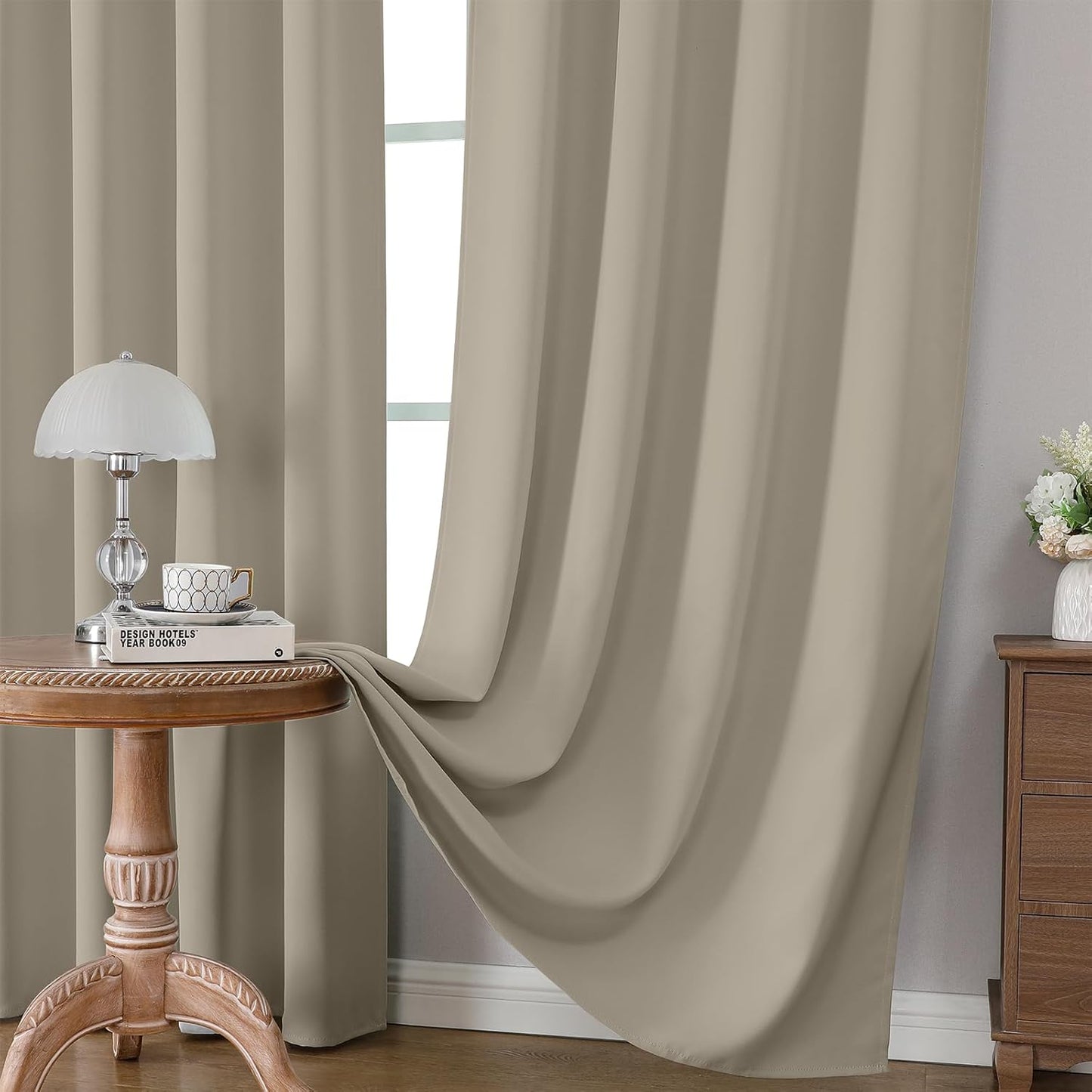 CUCRAF Light Beige Blackout Curtains 54 inch Length 2 Panels Set, Rod Pocket Room Darkening Drapes for Bedroom Living Room, Insulated Thermal Light Blocking Window Curtain (W52 x L54 Inch)