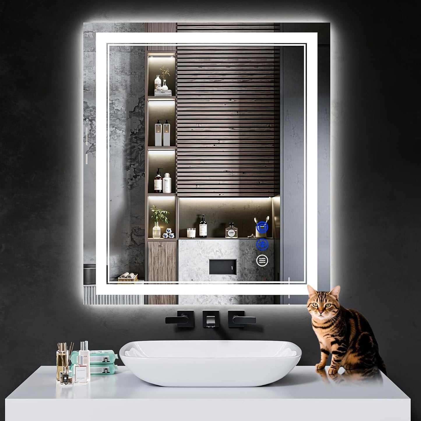 36"x28" LED Bathroom Mirror with Anti-Fog, Stepless Dimmable Lights, 3 Color Modes, Shatter-Proof Tempered Glass, Memory Function & Waterproof Design