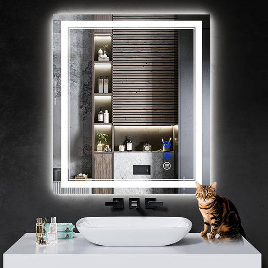 36"x28" LED Bathroom Mirror with Anti-Fog, Stepless Dimmable Lights, 3 Color Modes, Shatter-Proof Tempered Glass, Memory Function & Waterproof Design