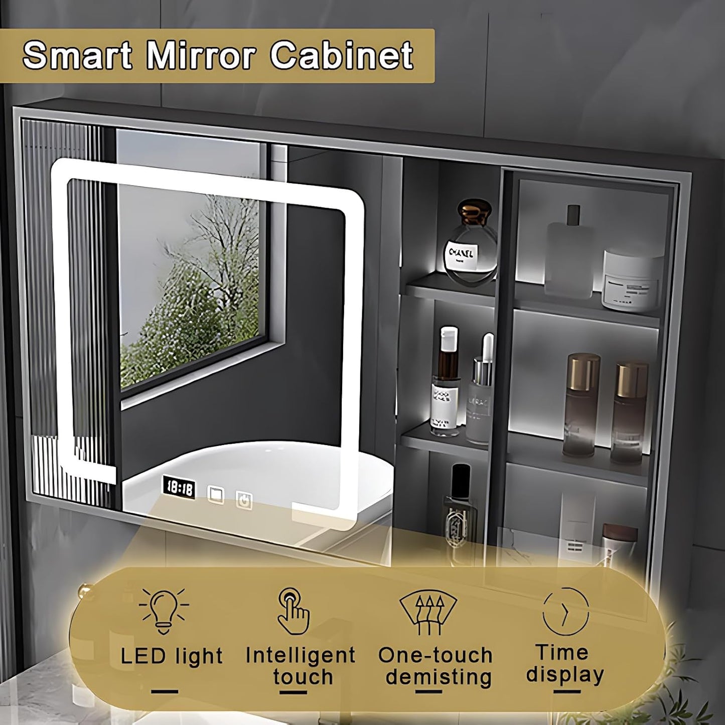 White 44IN Modern Bathroom Vanity - Wall-Mounted Bathroom Storage Cabinet & Bathroom Vanity with Sink, Bathroom Medicine Cabinet Wall Mounted, Defogging & Led Lighting | Bathroom Cabinet Slim